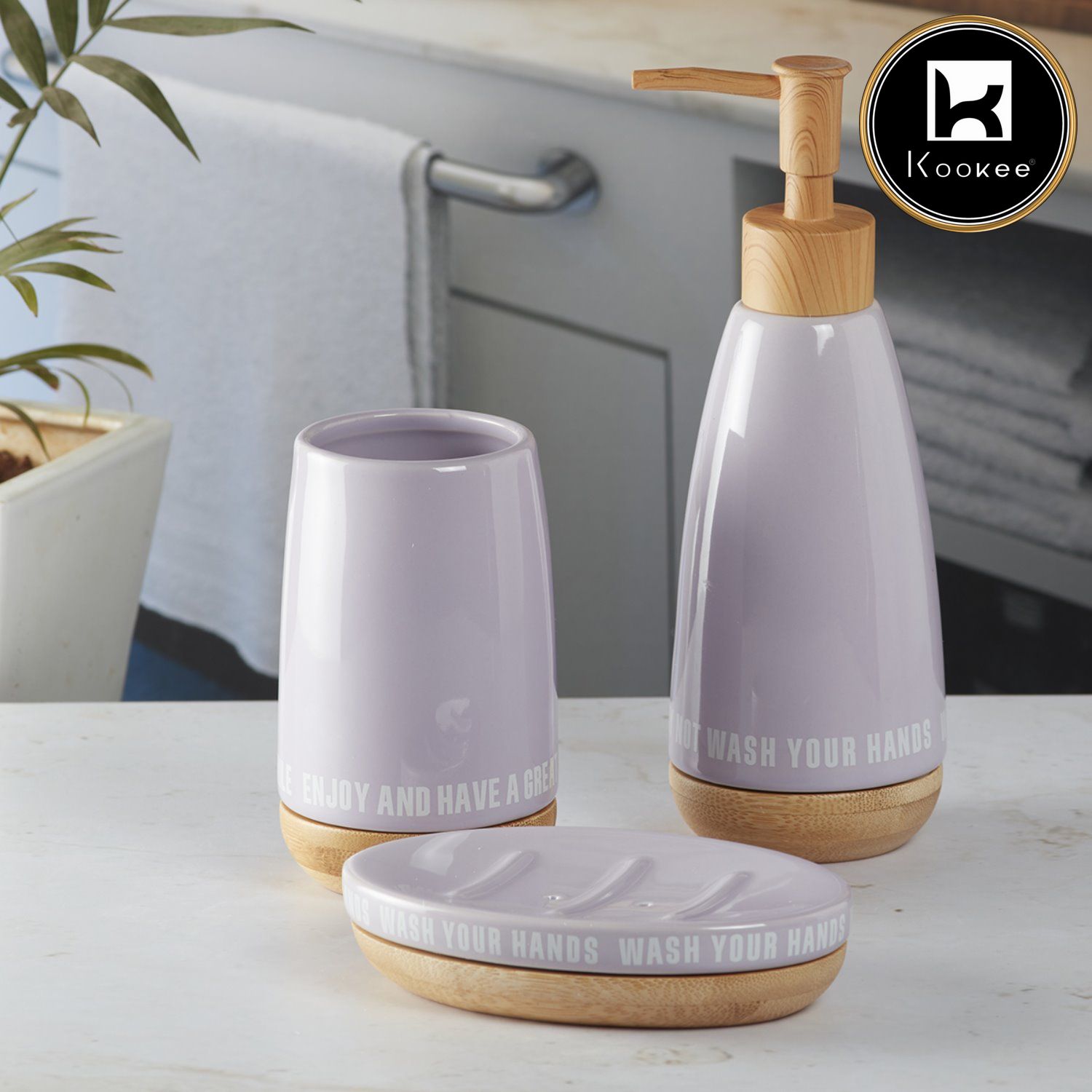 Ceramic Bathroom Set of 3 with Soap Dispenser (9884)