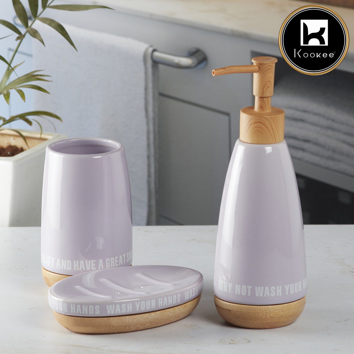 Ceramic Bathroom Set of 3 with Soap Dispenser (9884)