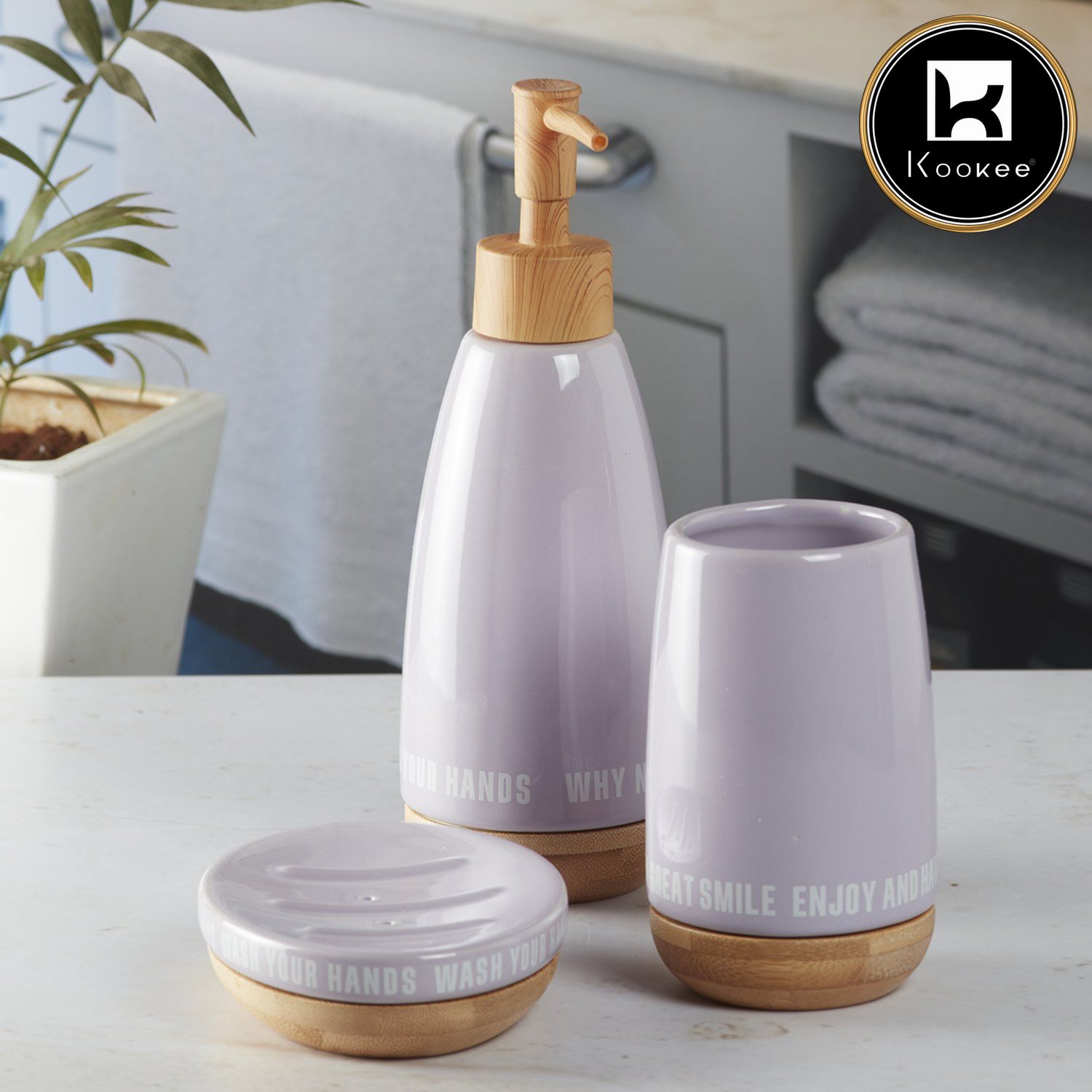 Ceramic Bathroom Set of 3 with Soap Dispenser (9884)