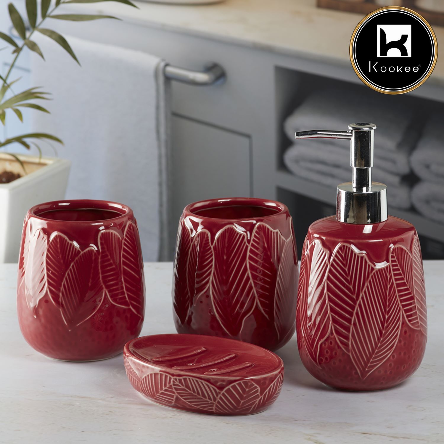 Kookee Ceramic Bathroom Sets, Red, ART09886