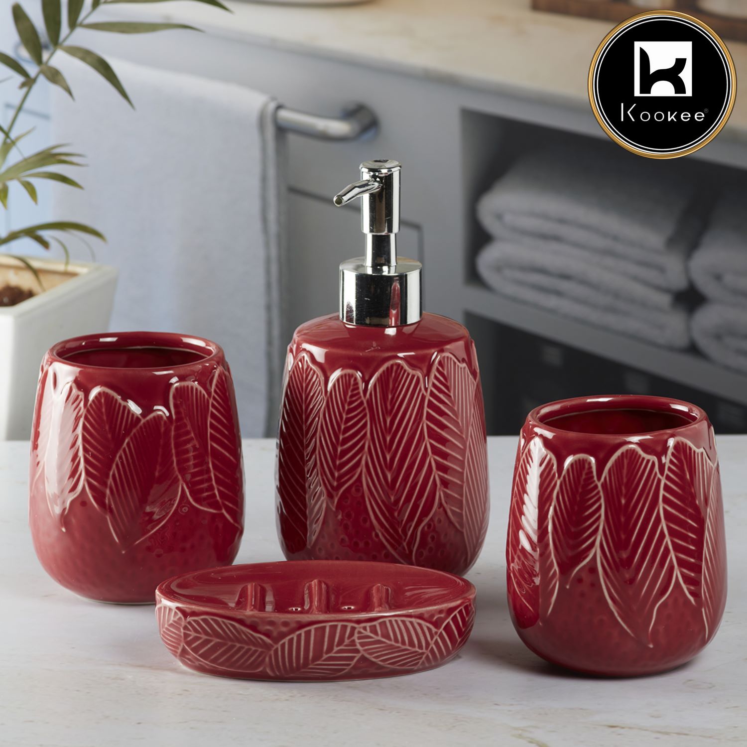 Kookee Ceramic Bathroom Sets, Red, ART09886