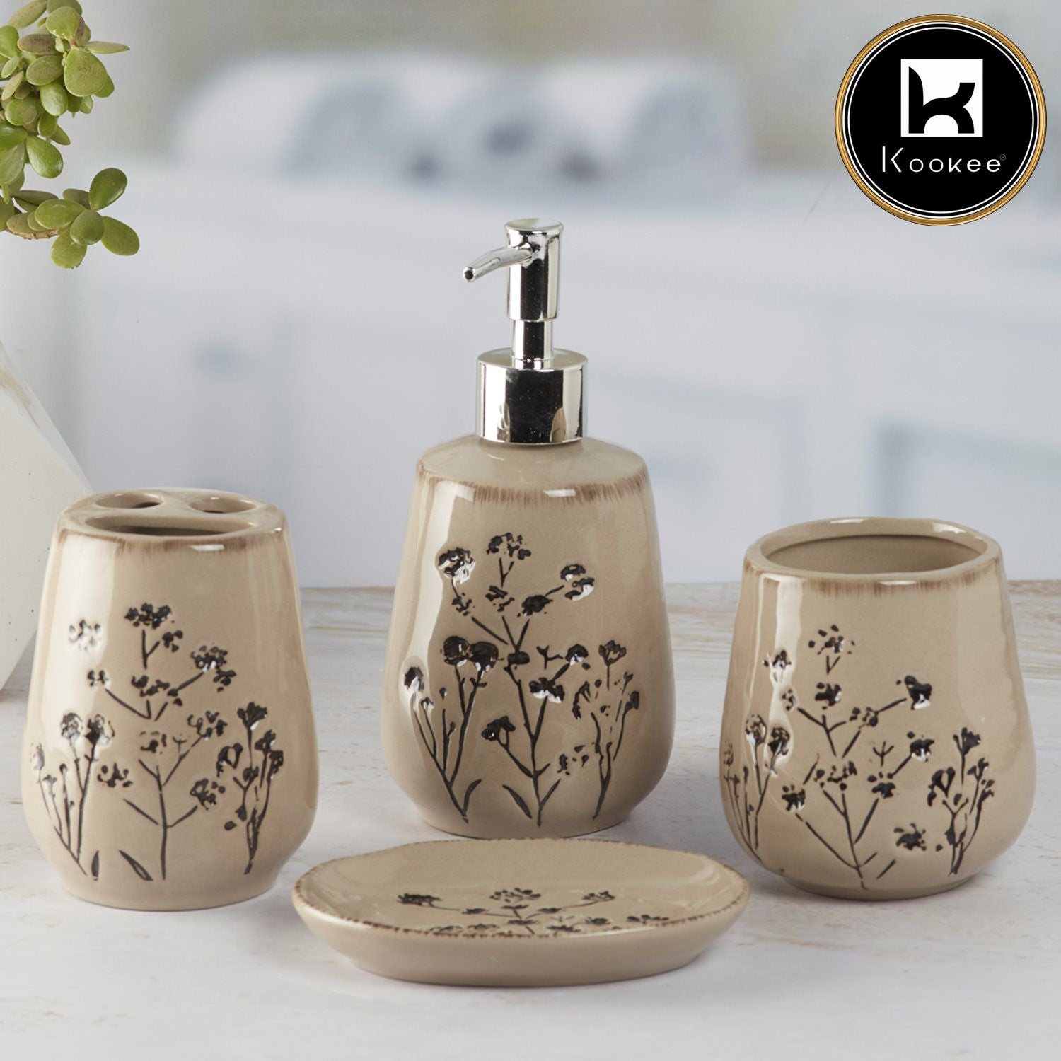 Kookee Ceramic Bathroom Sets, Brown, ART09887