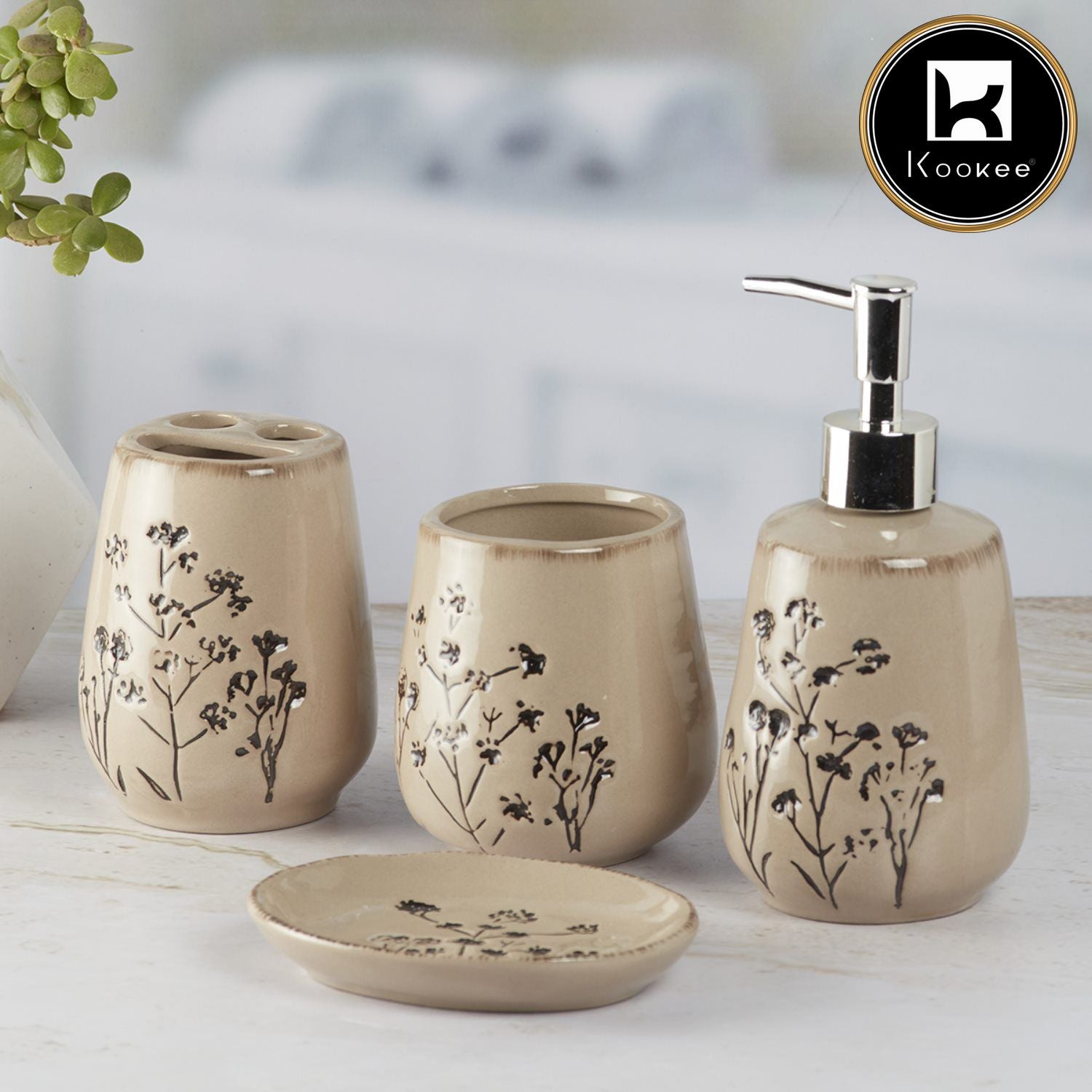 Kookee Ceramic Bathroom Sets, Brown, ART09887