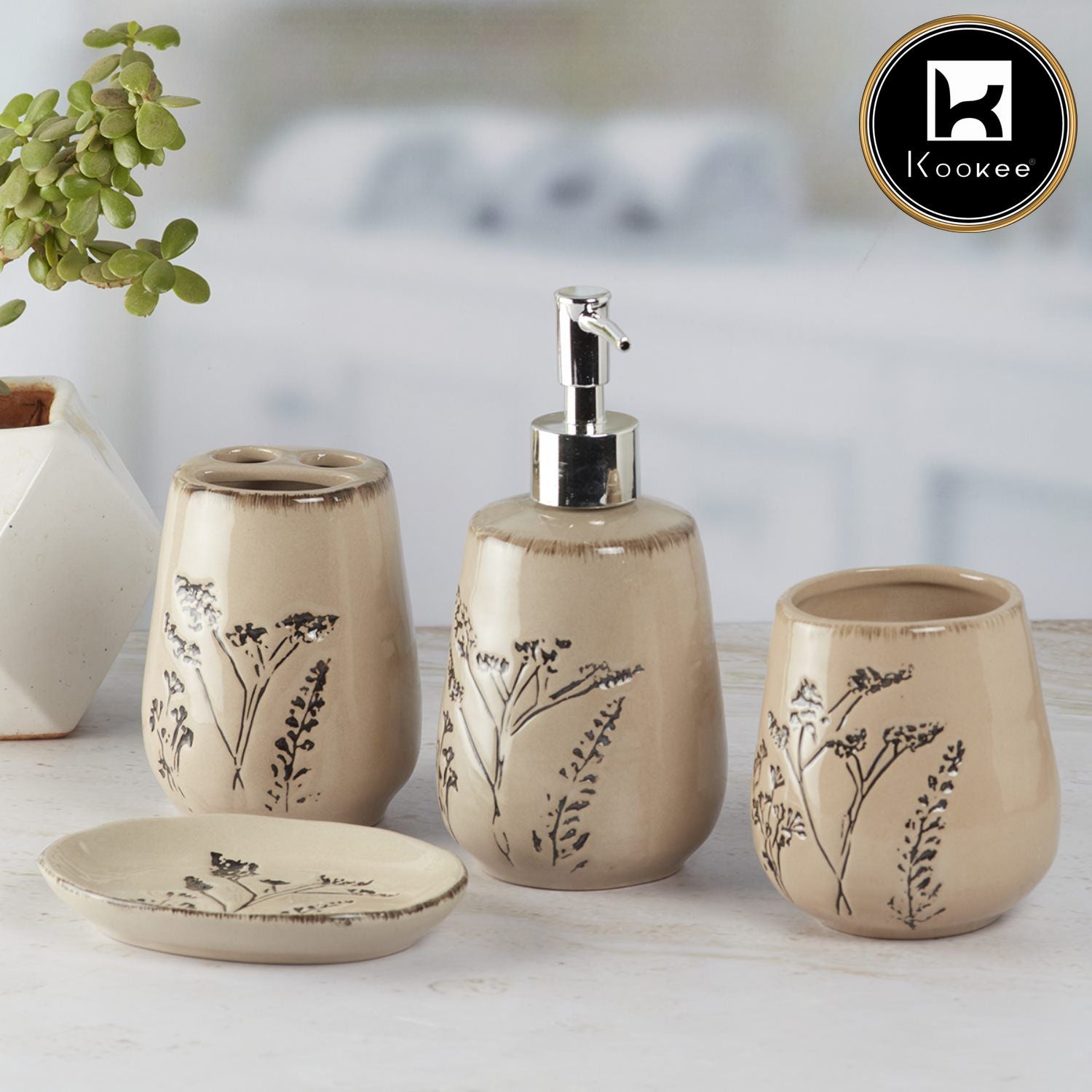 Kookee Ceramic Bathroom Sets, Brown, ART09888