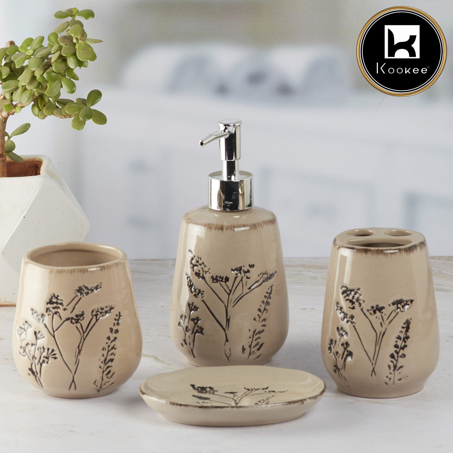 Kookee Ceramic Bathroom Sets, Brown, ART09888
