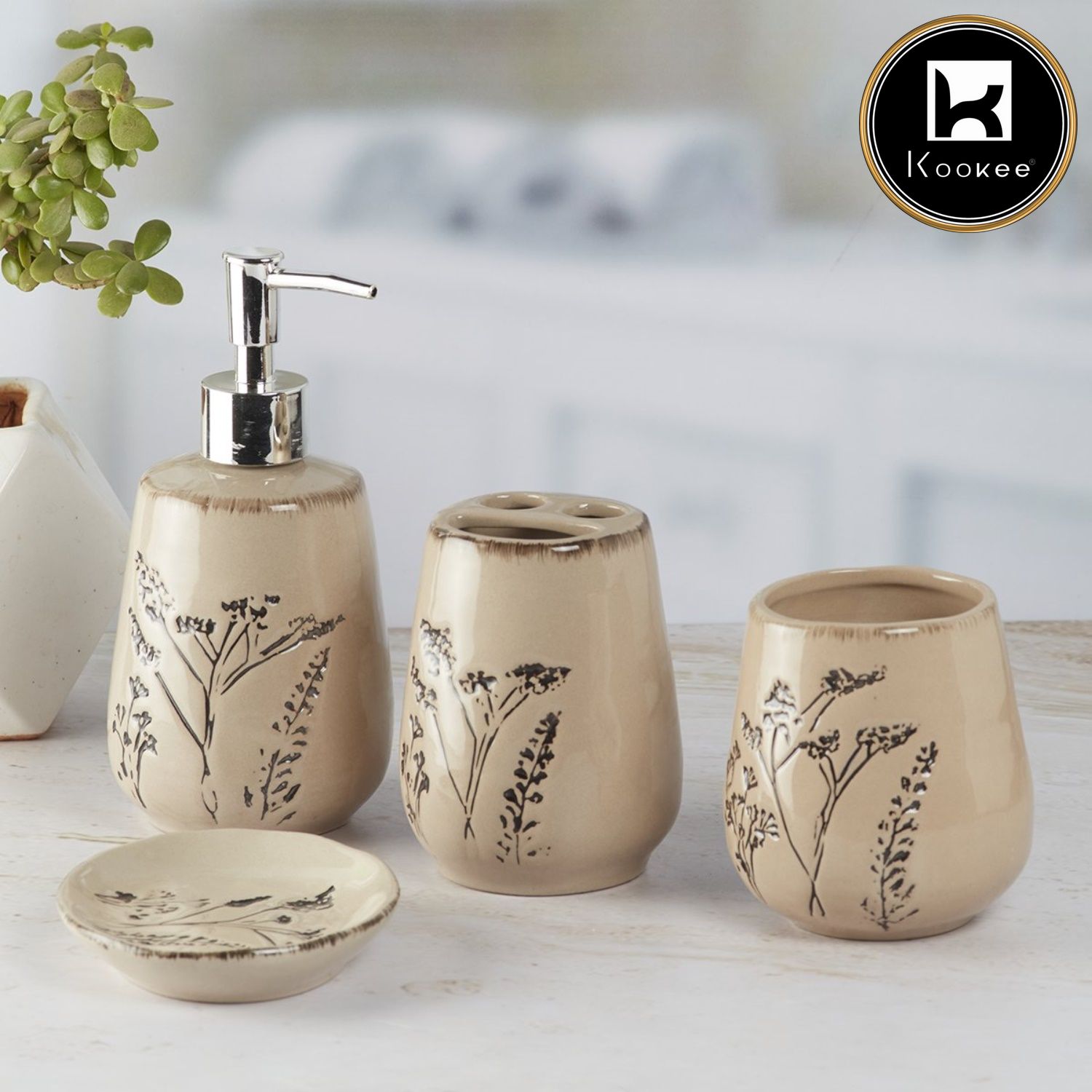 Kookee Ceramic Bathroom Sets, Brown, ART09888