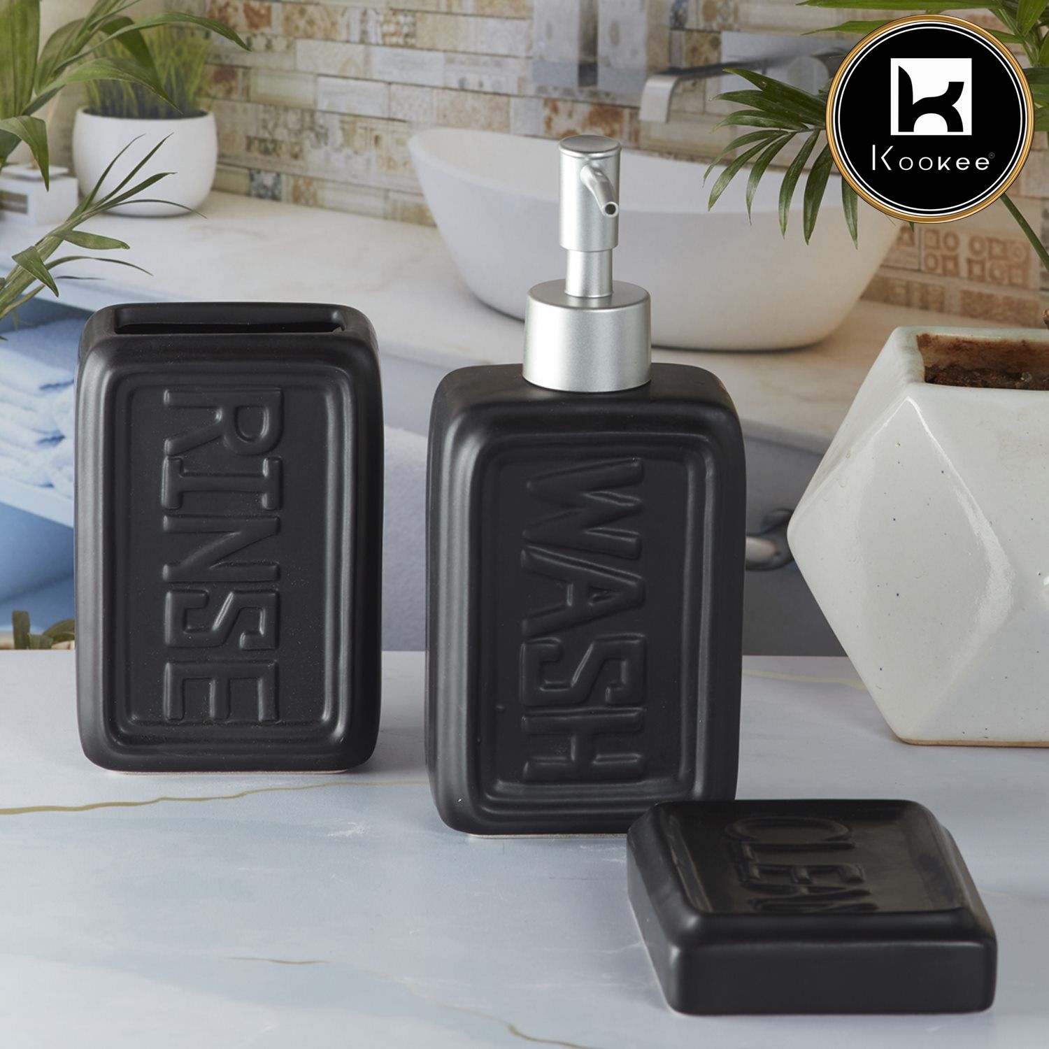 Ceramic Bathroom Set of 3 with Soap Dispenser (V-CBS-080)