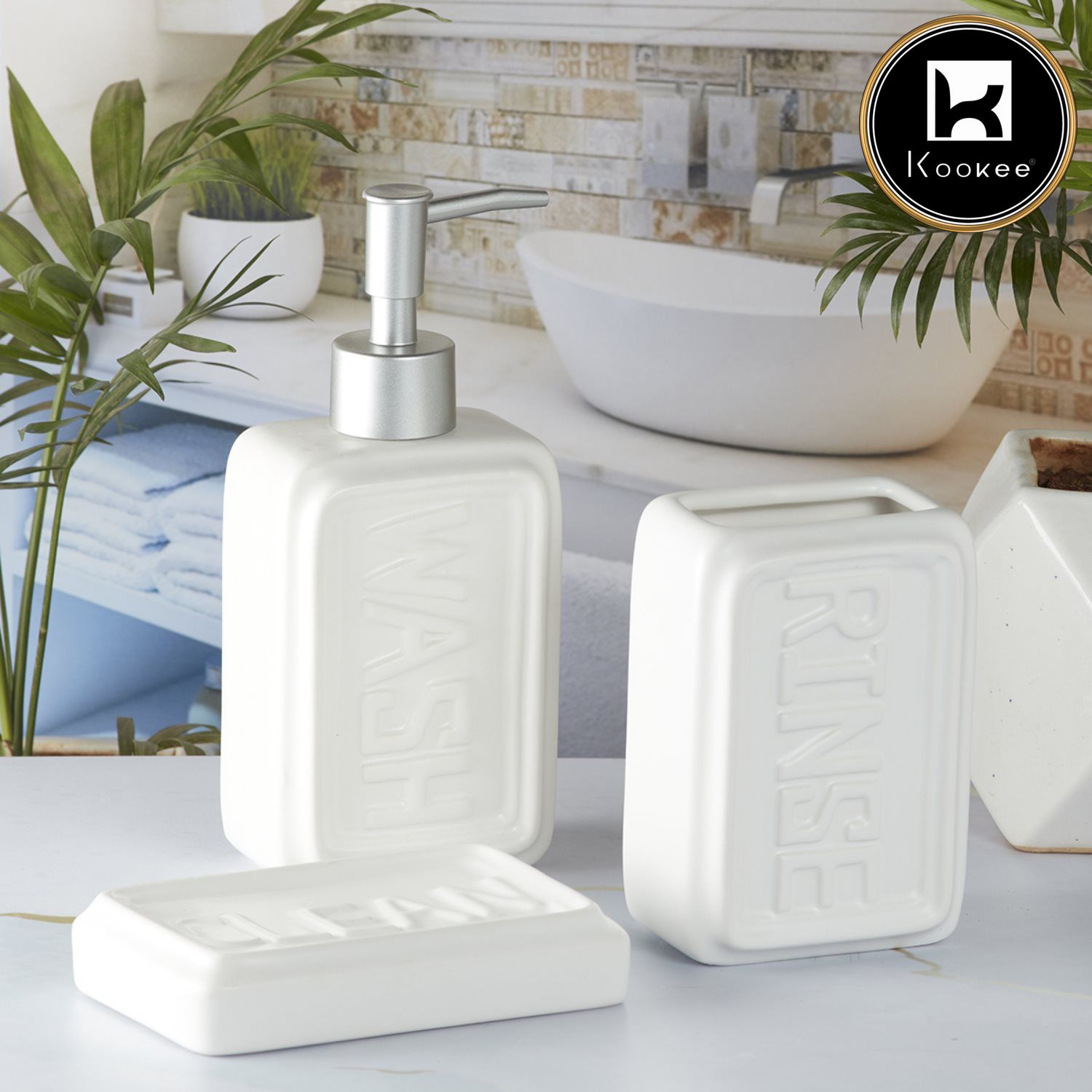 Kookee Ceramic Bathroom Sets, White, ART09892