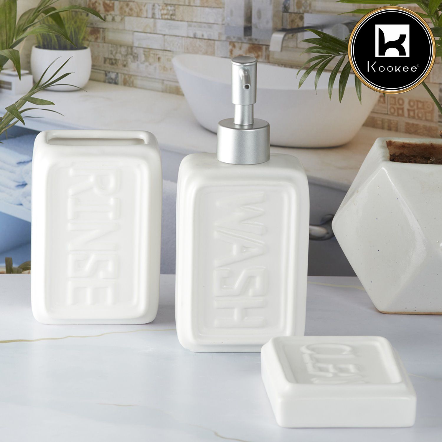 Ceramic Bathroom Set of 3 with Soap Dispenser (9892)