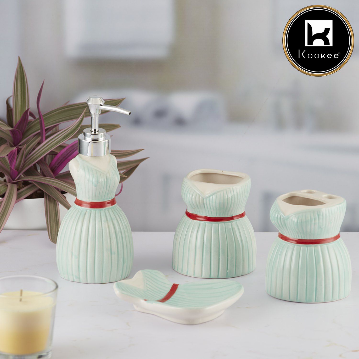 Ceramic Bathroom Set of 4 with Soap Dispenser (V-CBS-111)