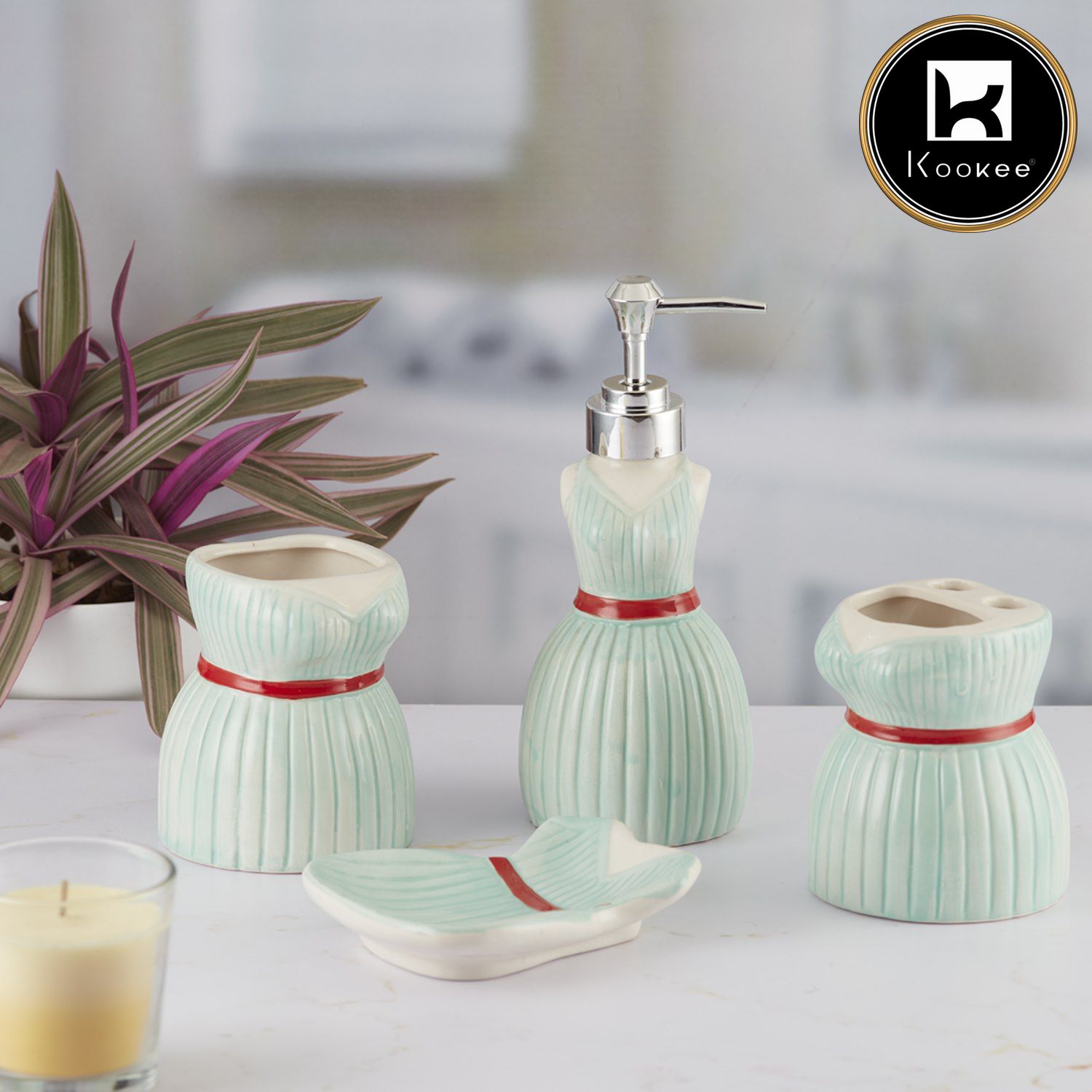 Ceramic Bathroom Set of 4 with Soap Dispenser (9894)