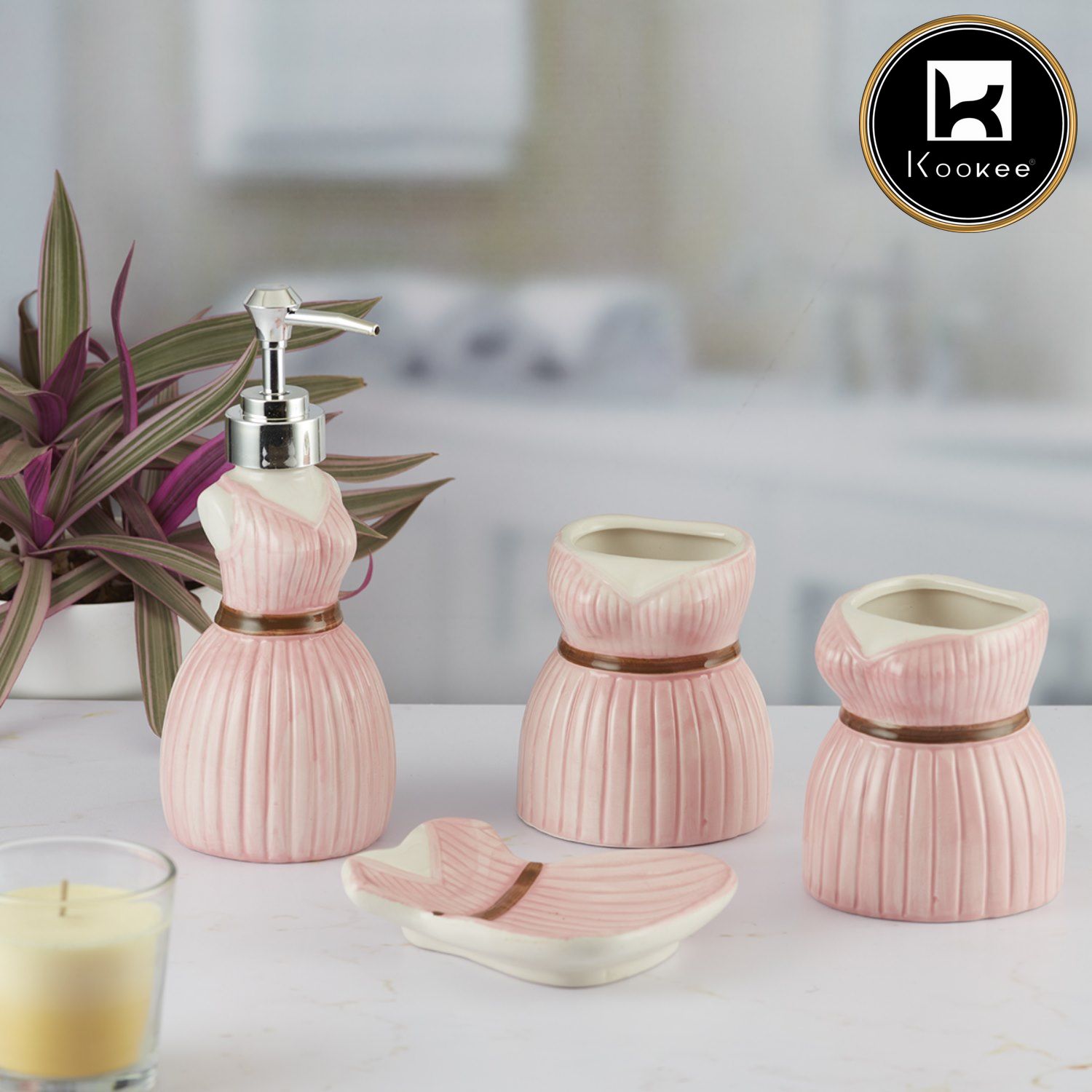 Kookee Ceramic Bathroom Sets, Pink, ART09895