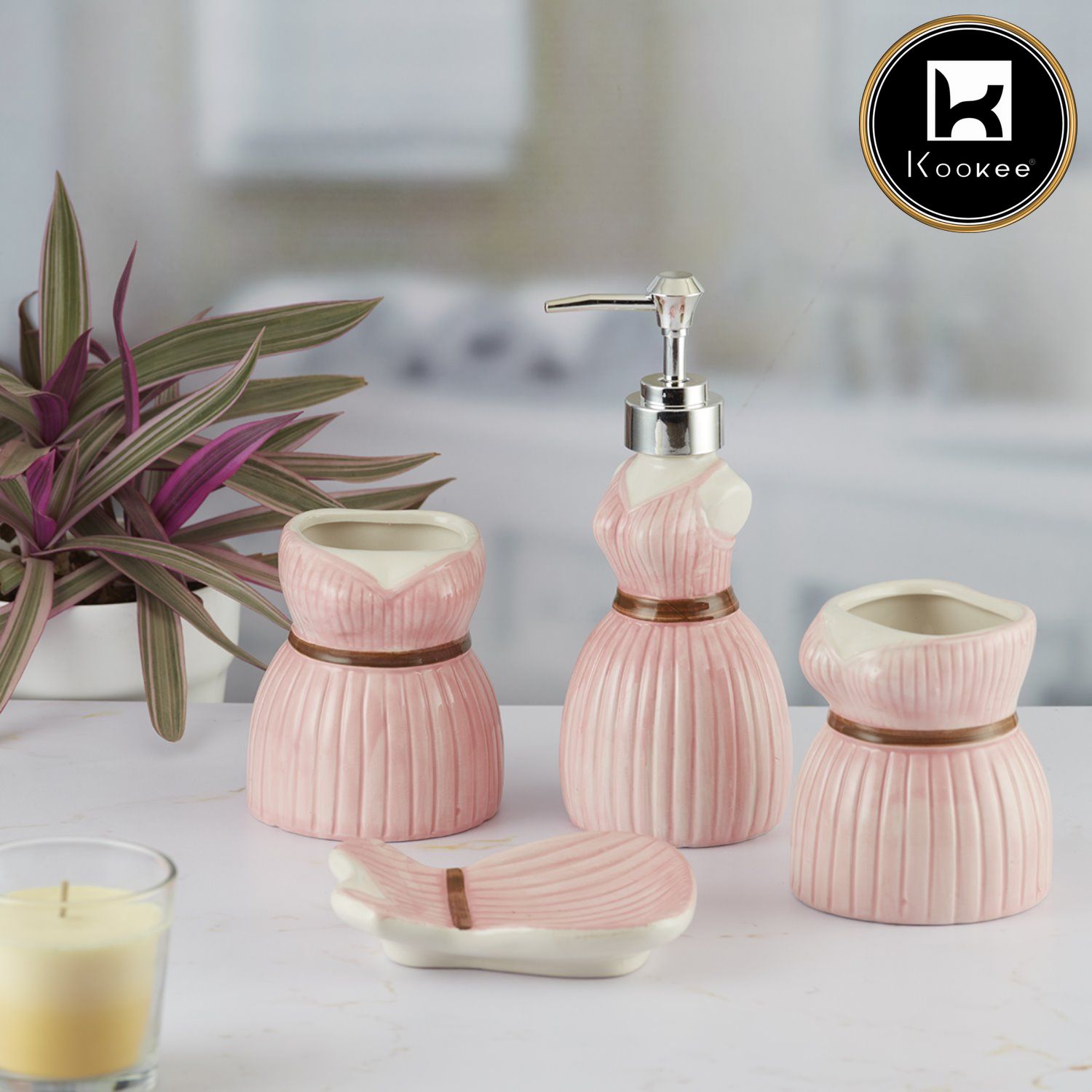 Kookee Ceramic Bathroom Sets, Pink, ART09895