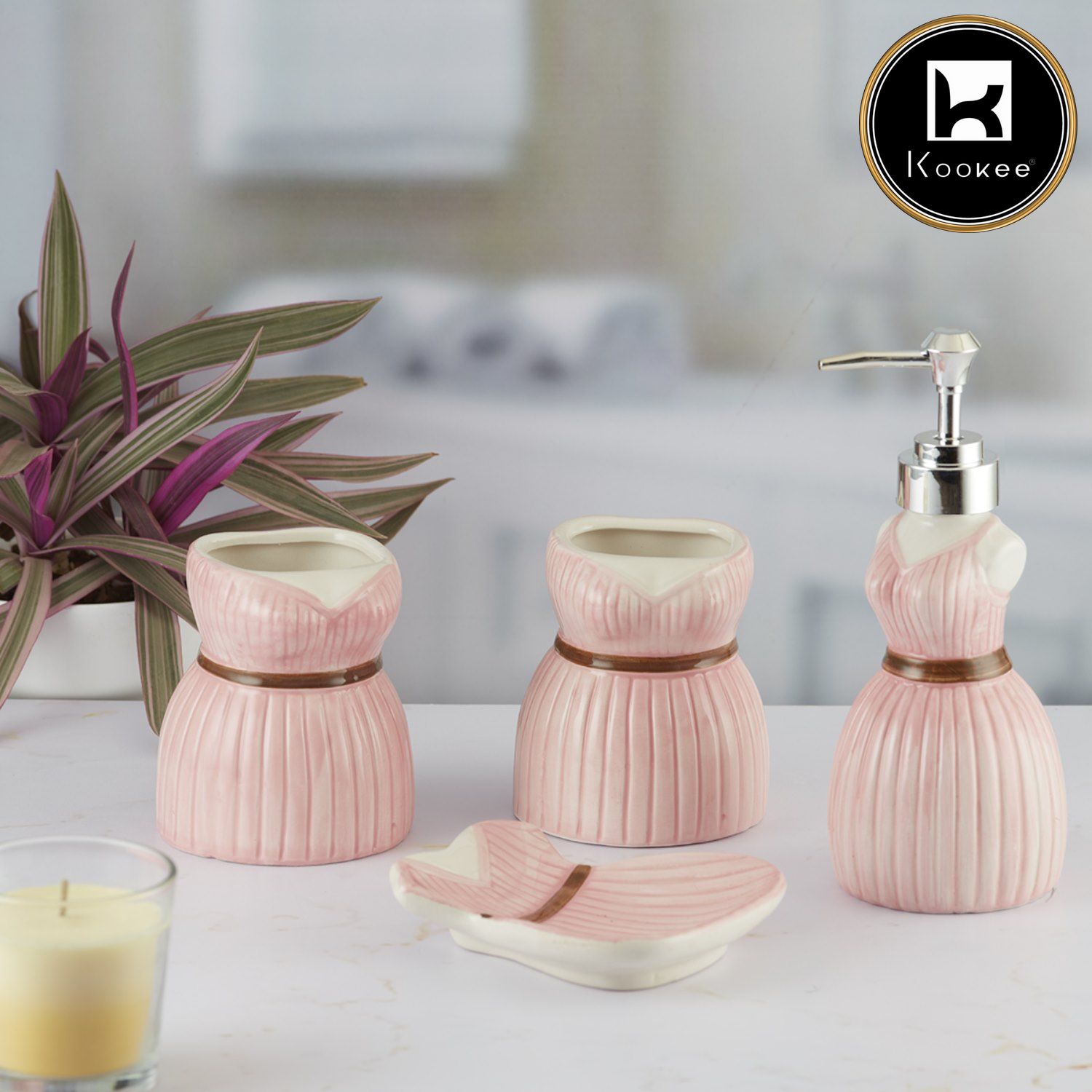 Kookee Ceramic Bathroom Sets, Pink, ART09895