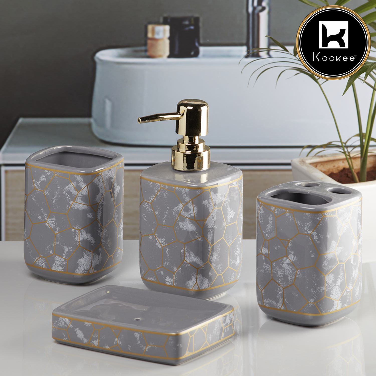 Kookee Ceramic Bathroom Sets, Multi, ART11057
