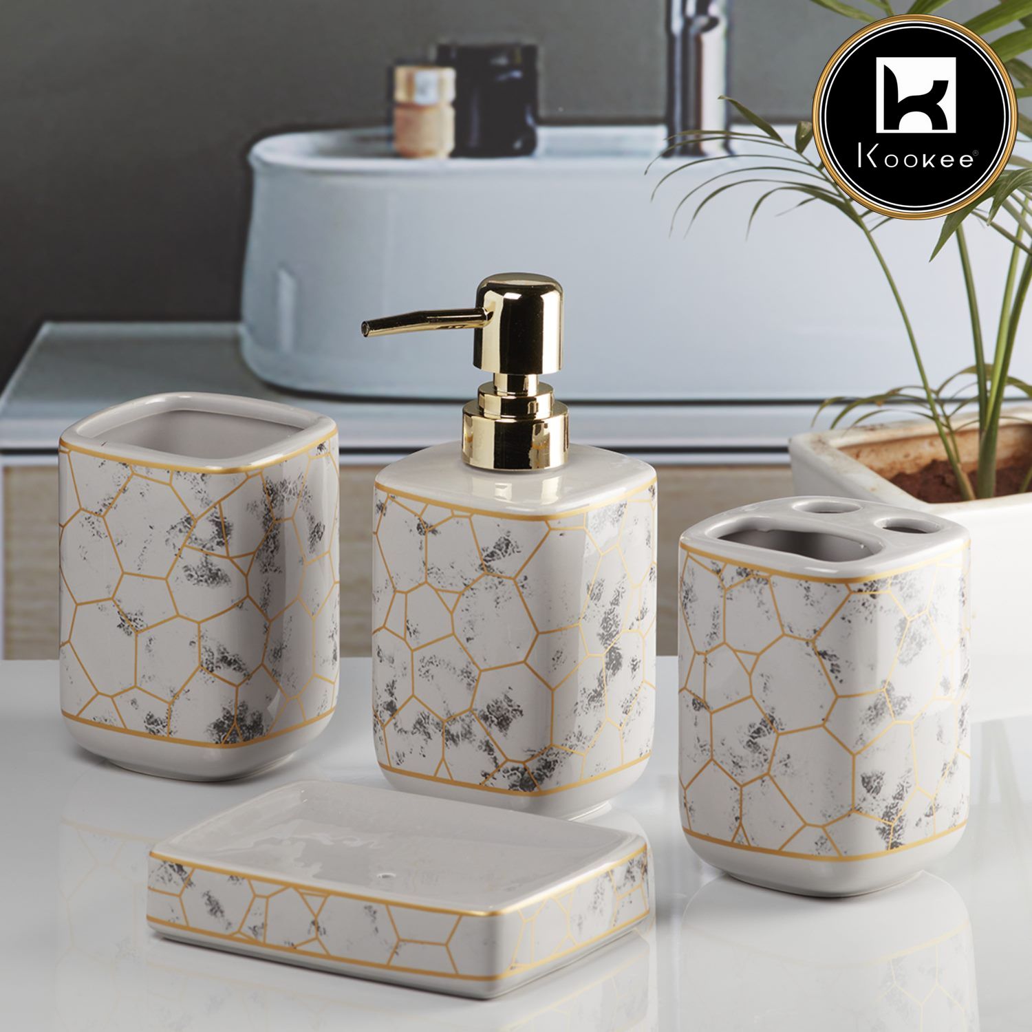 Kookee Ceramic Bathroom Sets, Multi, ART11058