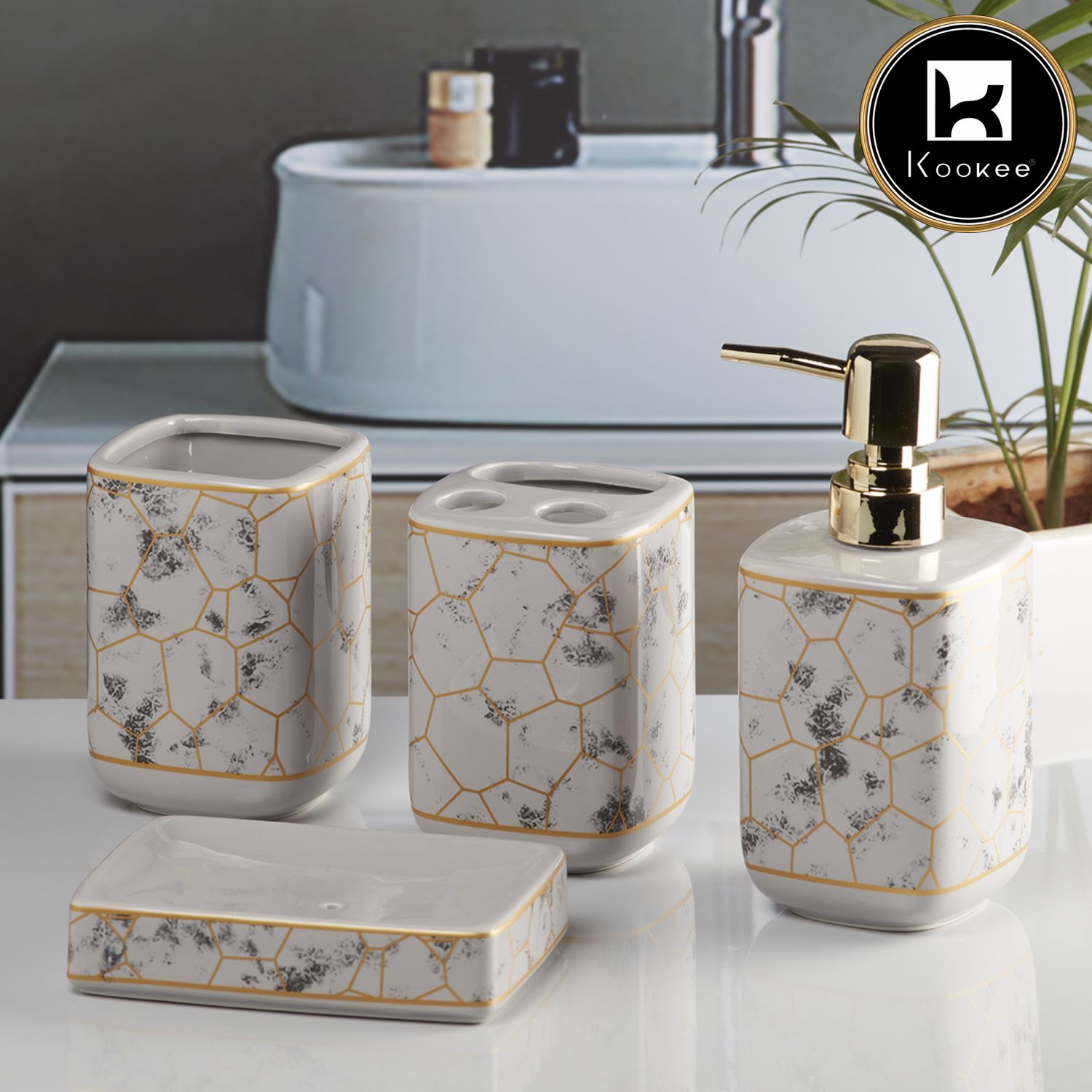 Kookee Ceramic Bathroom Sets, Multi, ART11058