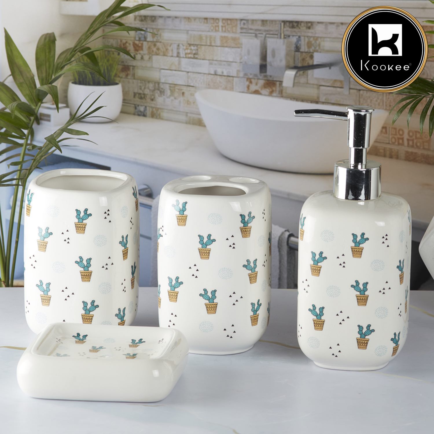Kookee Ceramic Bathroom Sets, White, ART09900