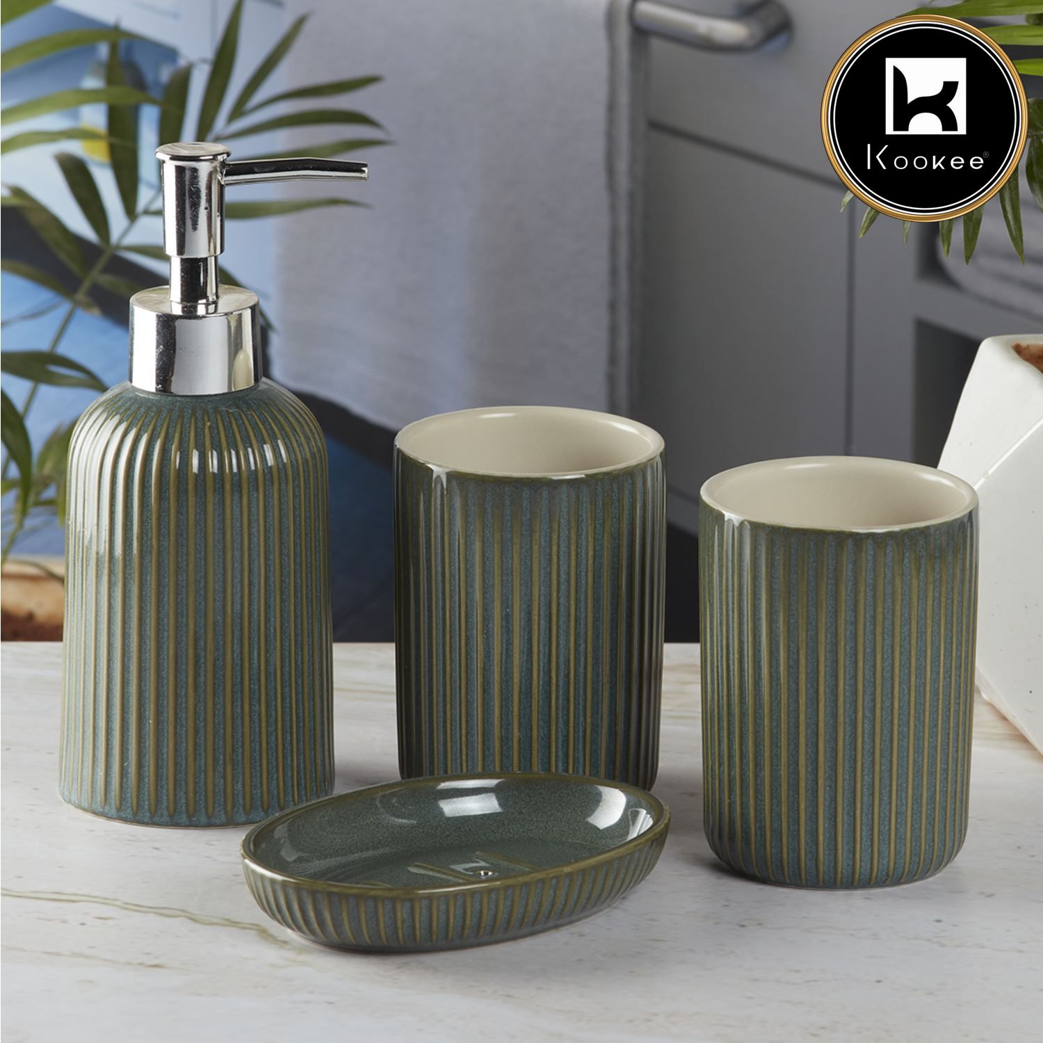 Kookee Ceramic Bathroom Sets, Green, ART09903