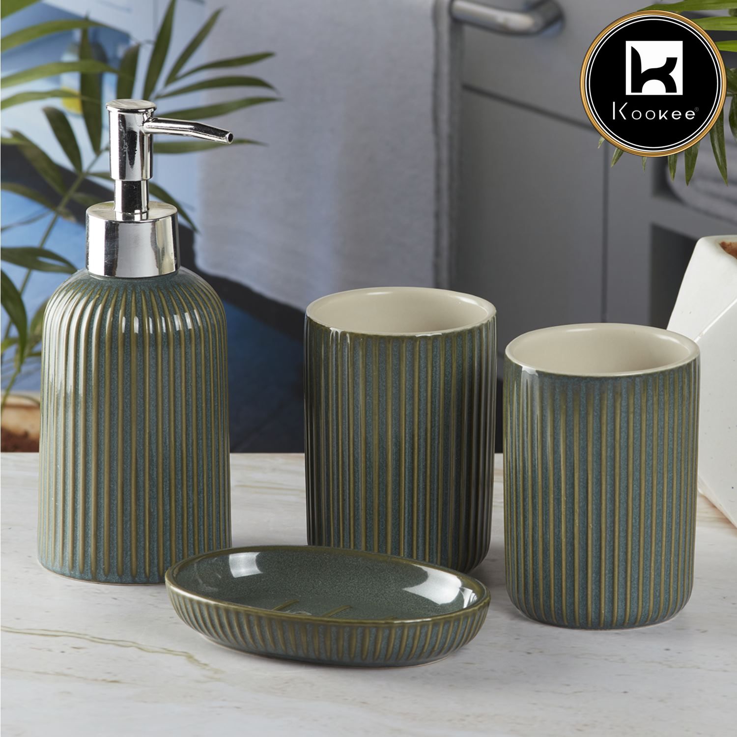 Kookee Ceramic Bathroom Sets, Green, ART09903