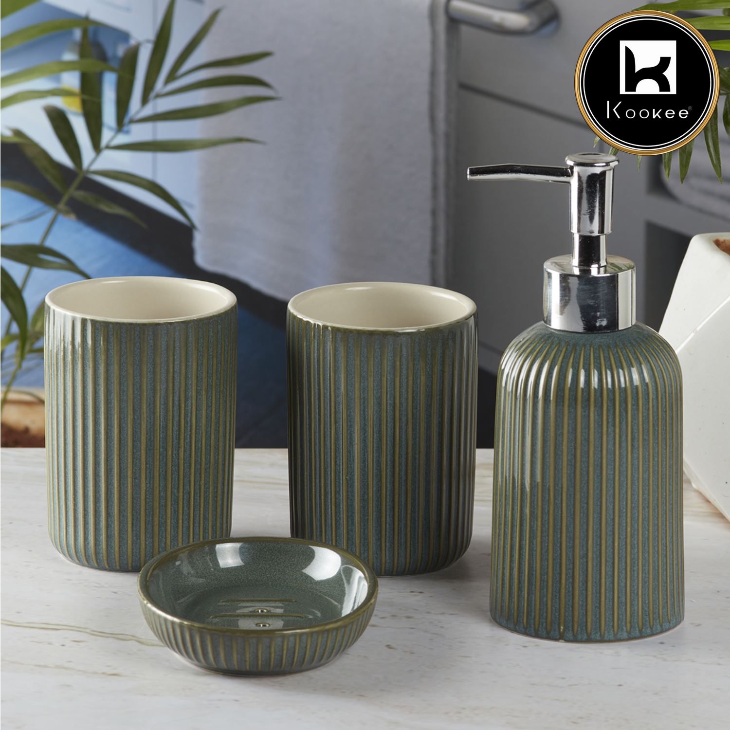 Kookee Ceramic Bathroom Sets, Green, ART09903