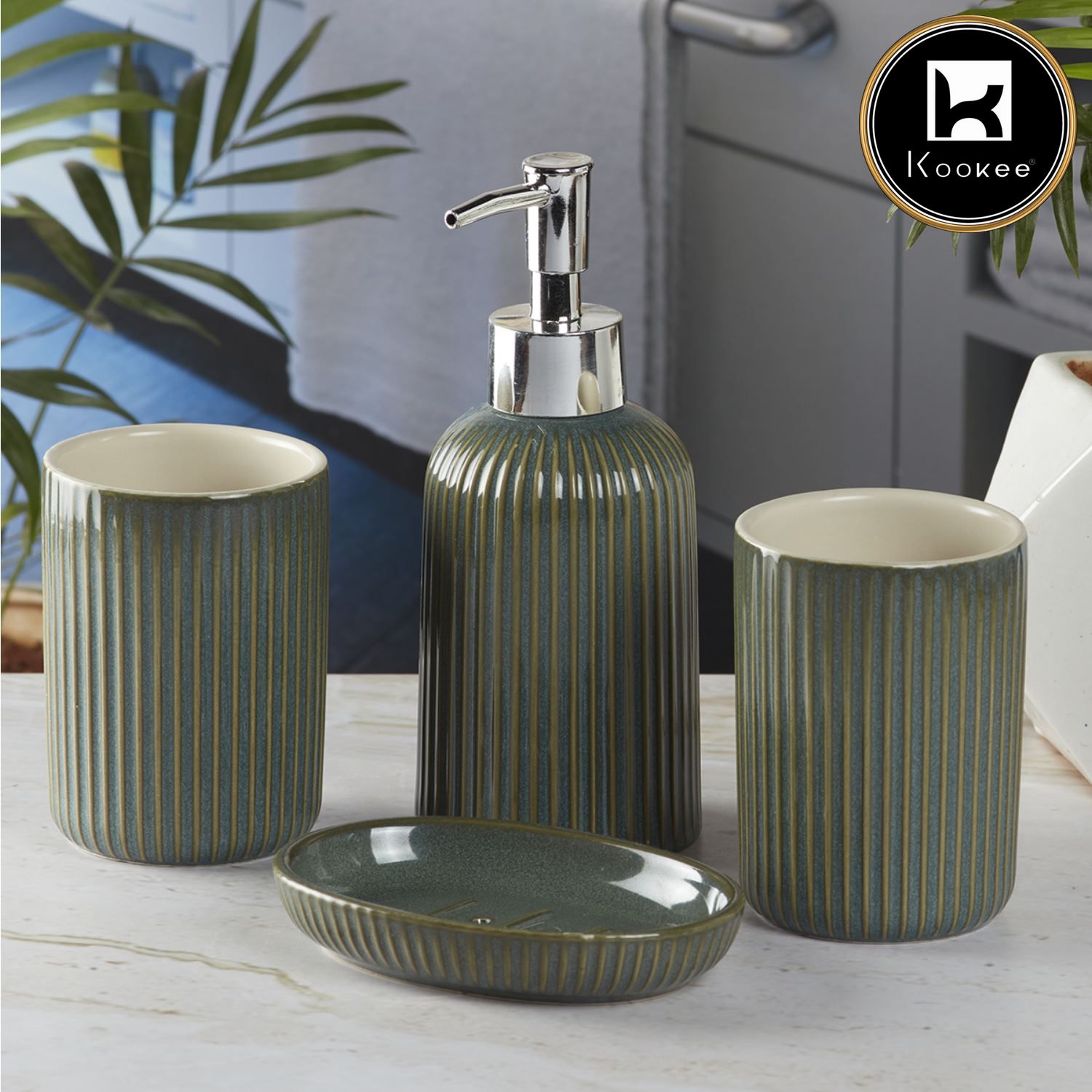 Kookee Ceramic Bathroom Sets, Green, ART09903