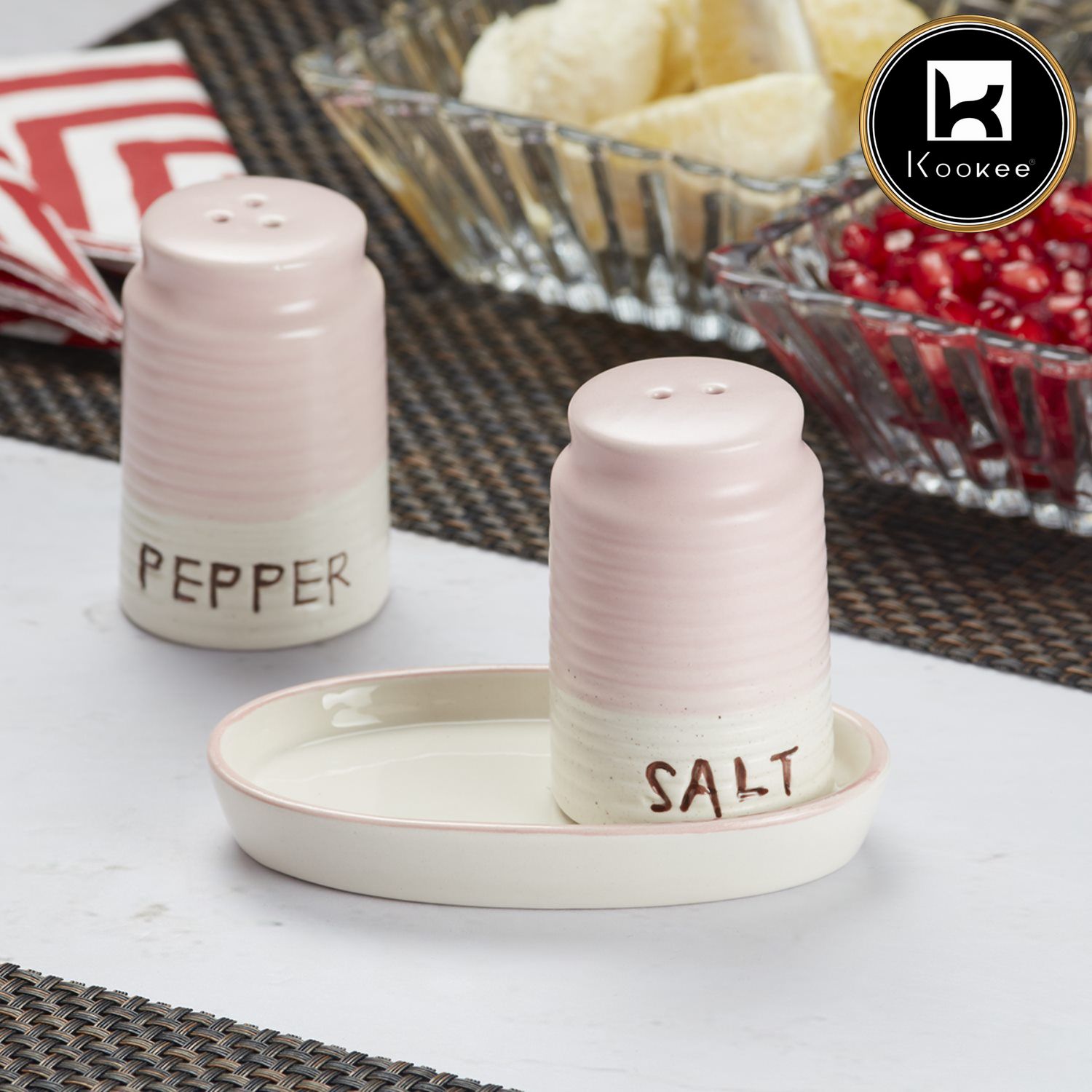 Ceramic Salt Pepper Container Set with tray (V-SALT-021-1)