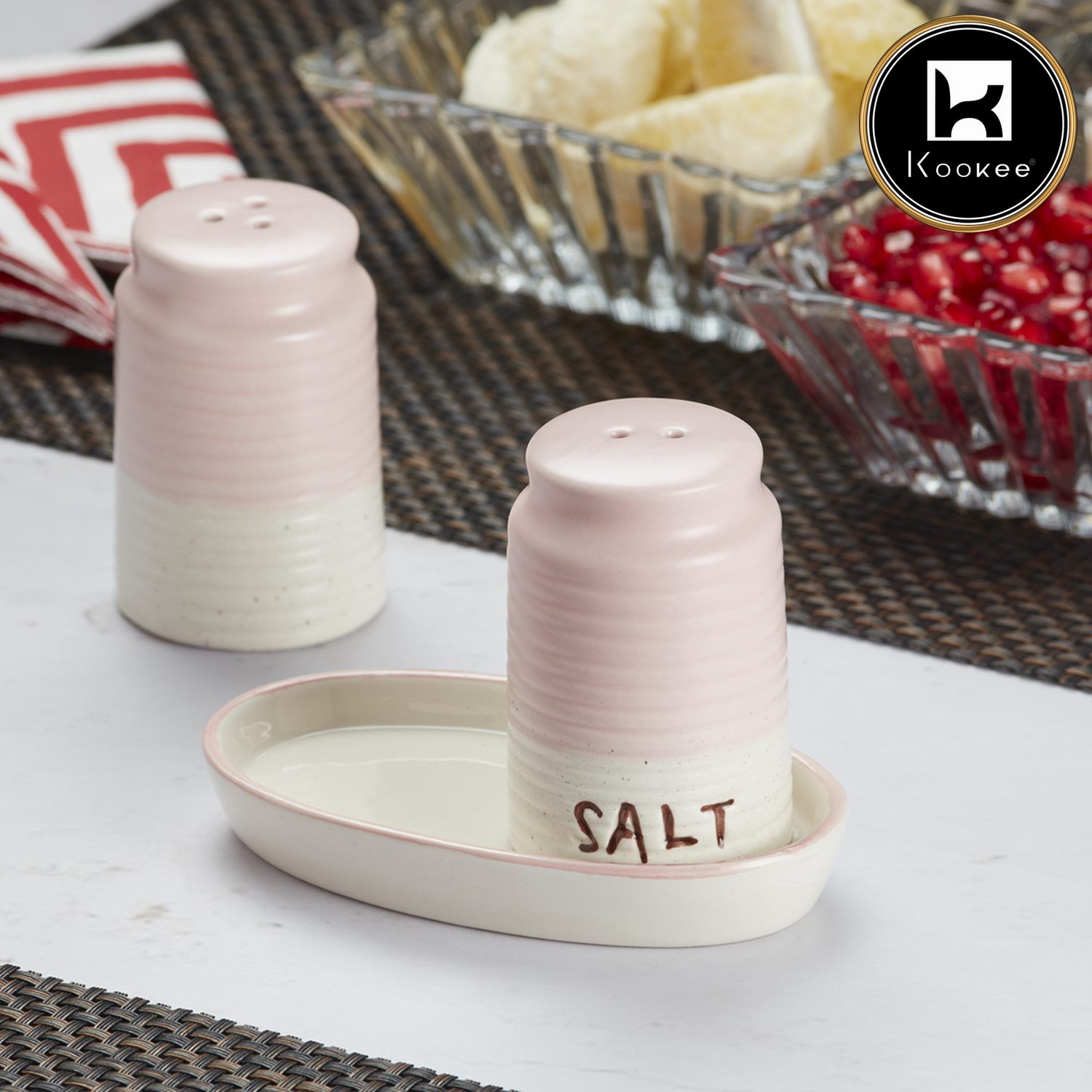 Ceramic Salt Pepper Container Set with tray (V-SALT-021-1)