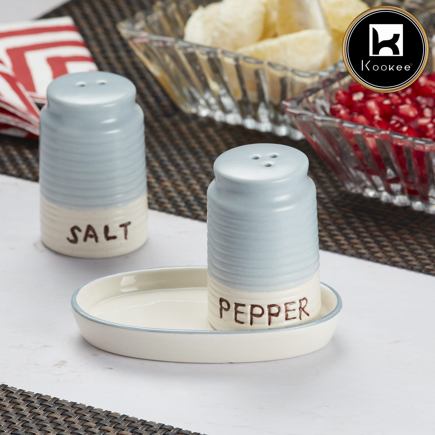 Ceramic Salt Pepper Container Set with tray (9963)