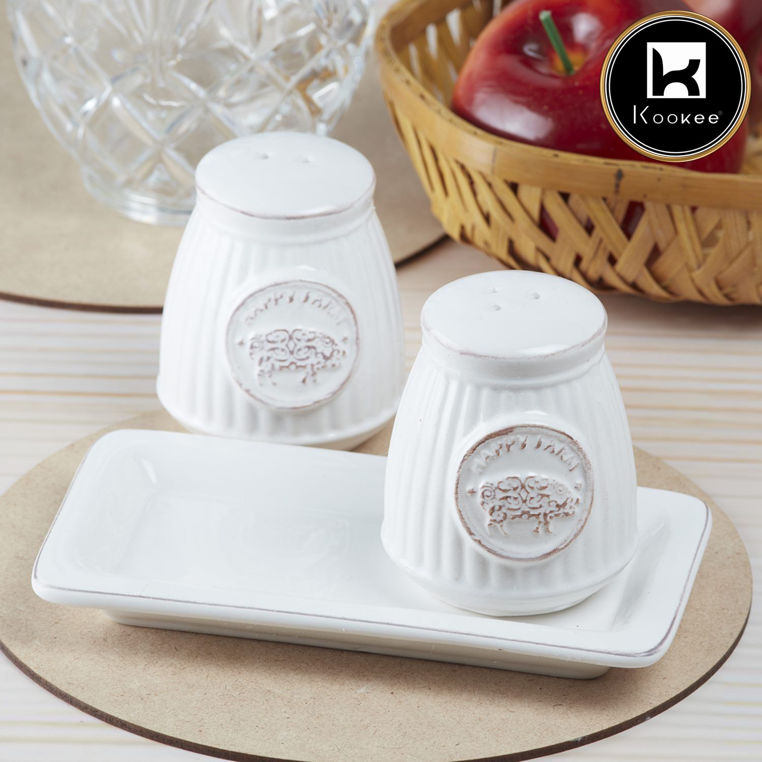 Ceramic Salt Pepper Container Set with tray (V-SALT-017-1)