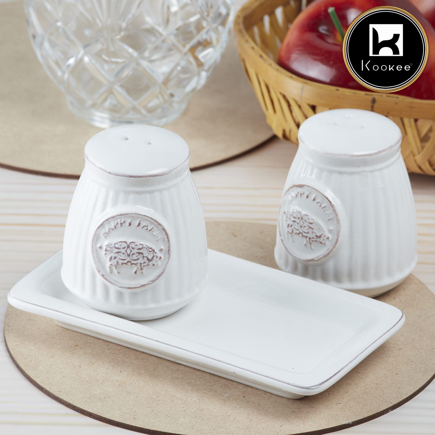 Ceramic Salt Pepper Container Set with tray (9964)