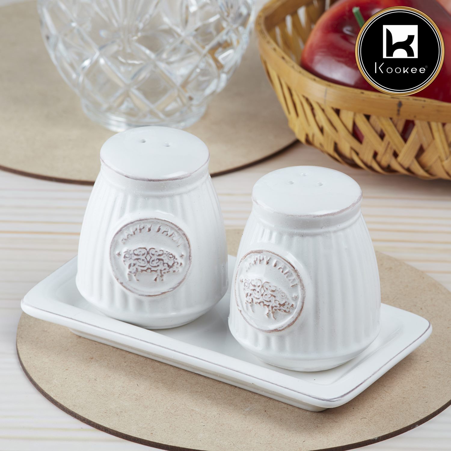 Ceramic Salt Pepper Container Set with tray (V-SALT-017-1)