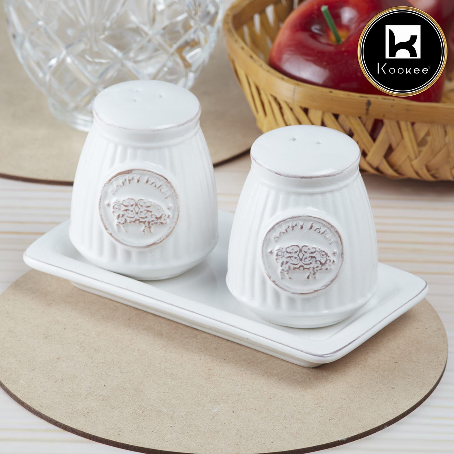 Kookee Ceramic Salt Pepper Container Set with tray (9964)