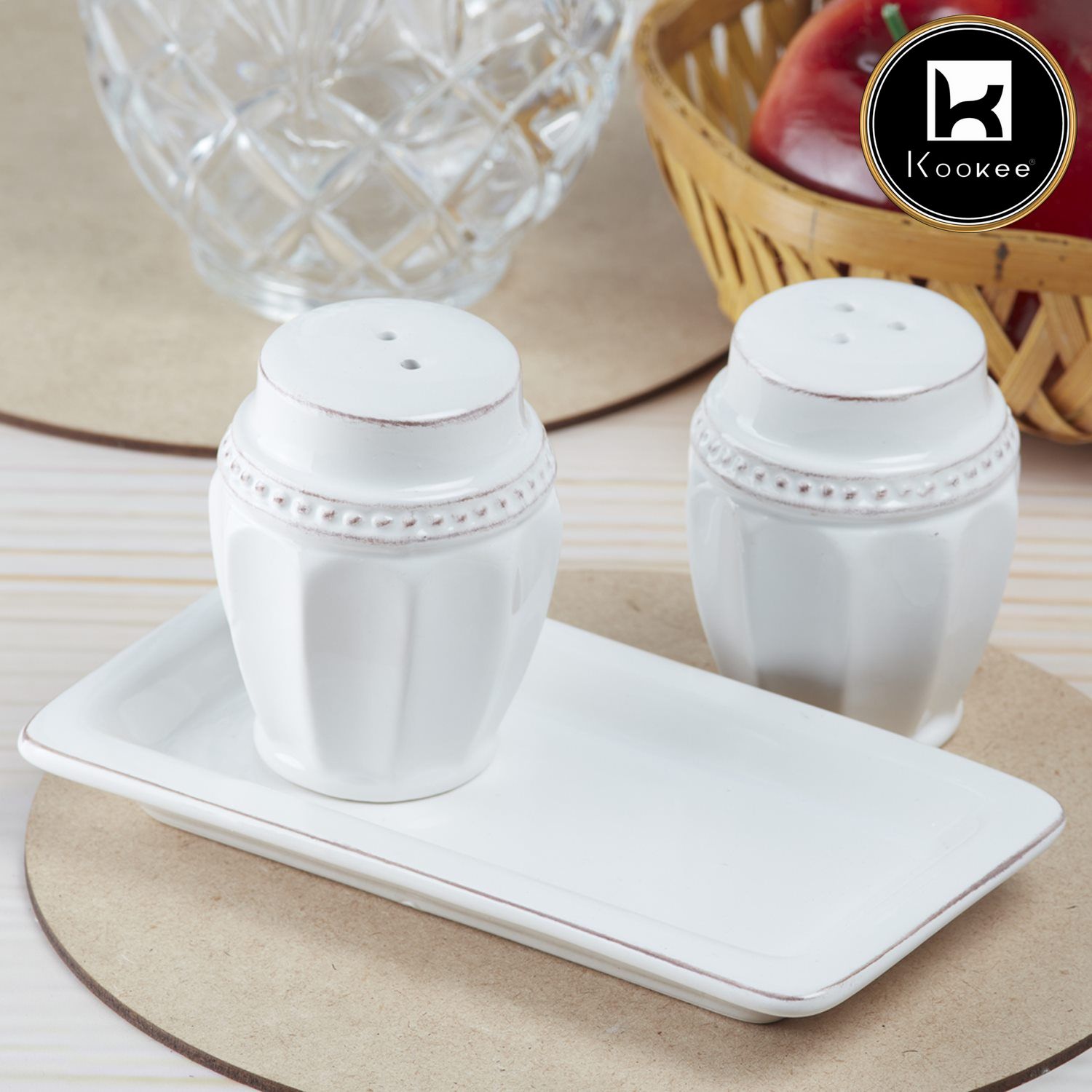 Ceramic Salt Pepper Container Set with tray (9965)