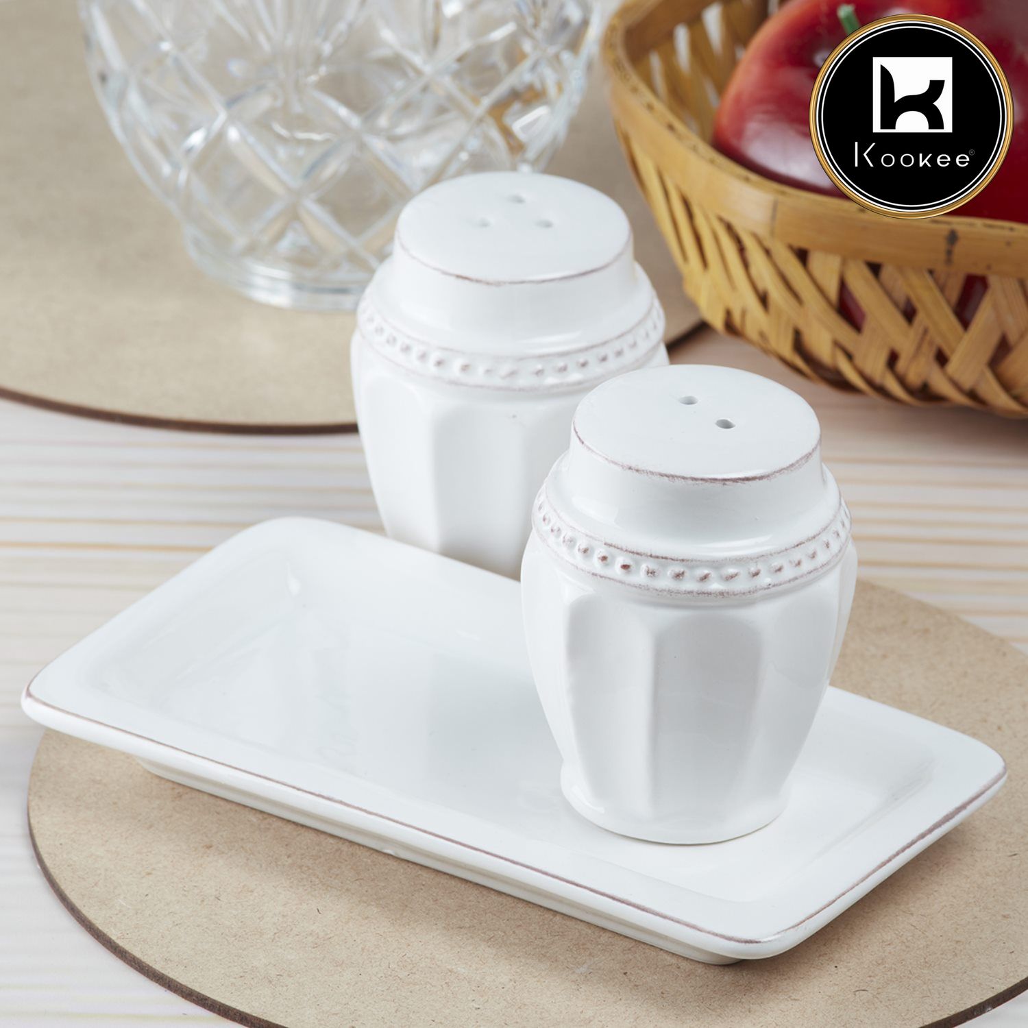 Ceramic Salt Pepper Container Set with tray (9965)