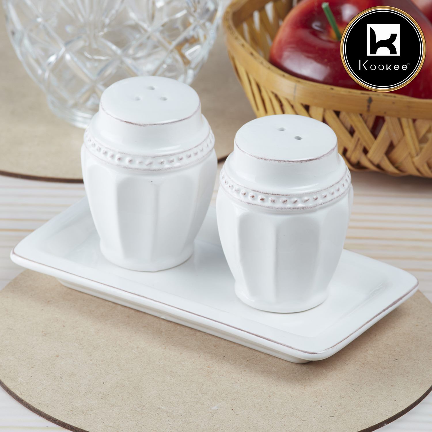 Ceramic Salt Pepper Container Set with tray (V-SALT-017-1)