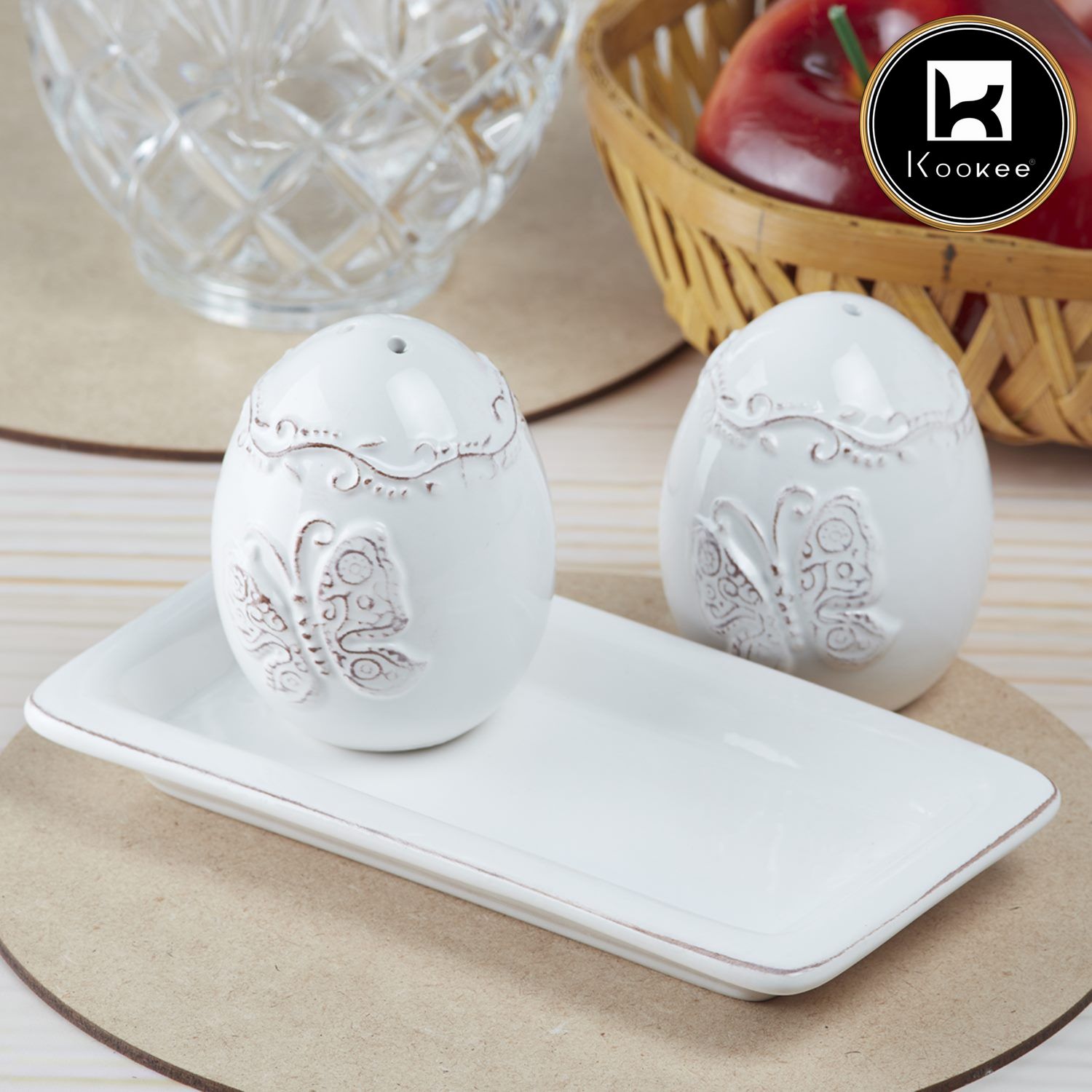 Ceramic Salt Pepper Container Set with tray (9966)