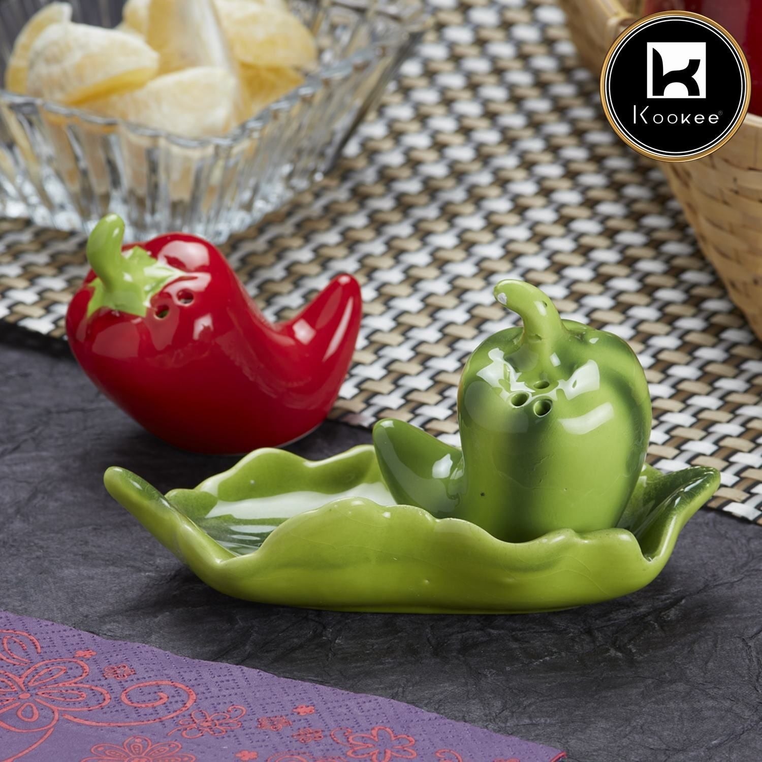 Ceramic Salt Pepper Container Set with tray (V-SALT-011-1)