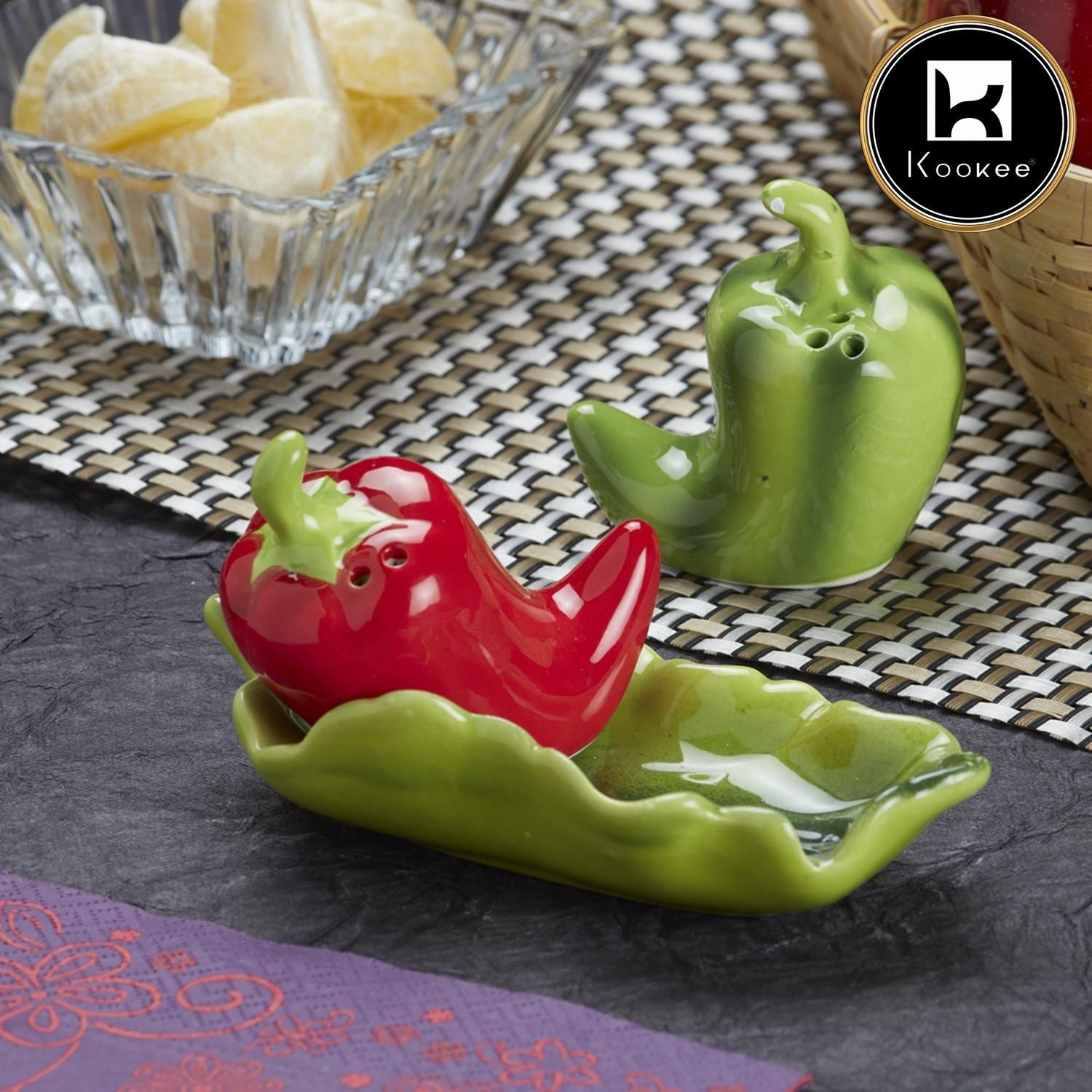 Ceramic Salt Pepper Container Set with tray (9967)