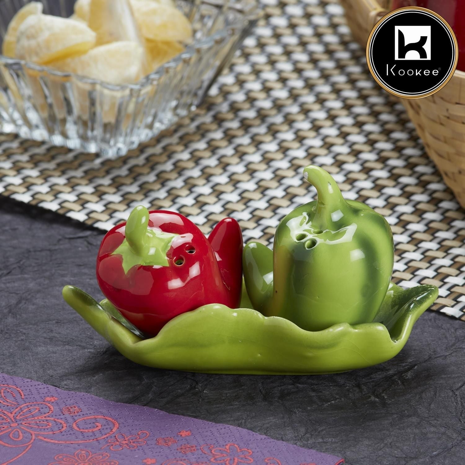 Ceramic Salt Pepper Container Set with tray (9967)