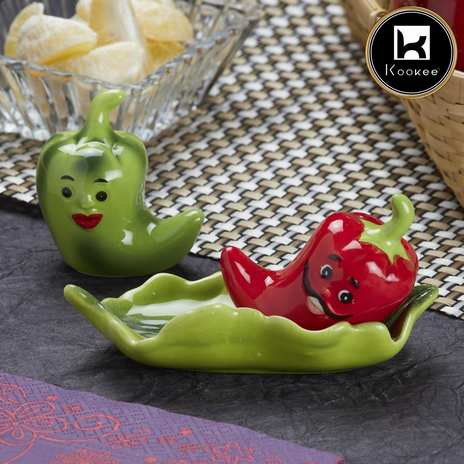 Kookee Ceramic Salt Pepper Container Set with tray (9967)