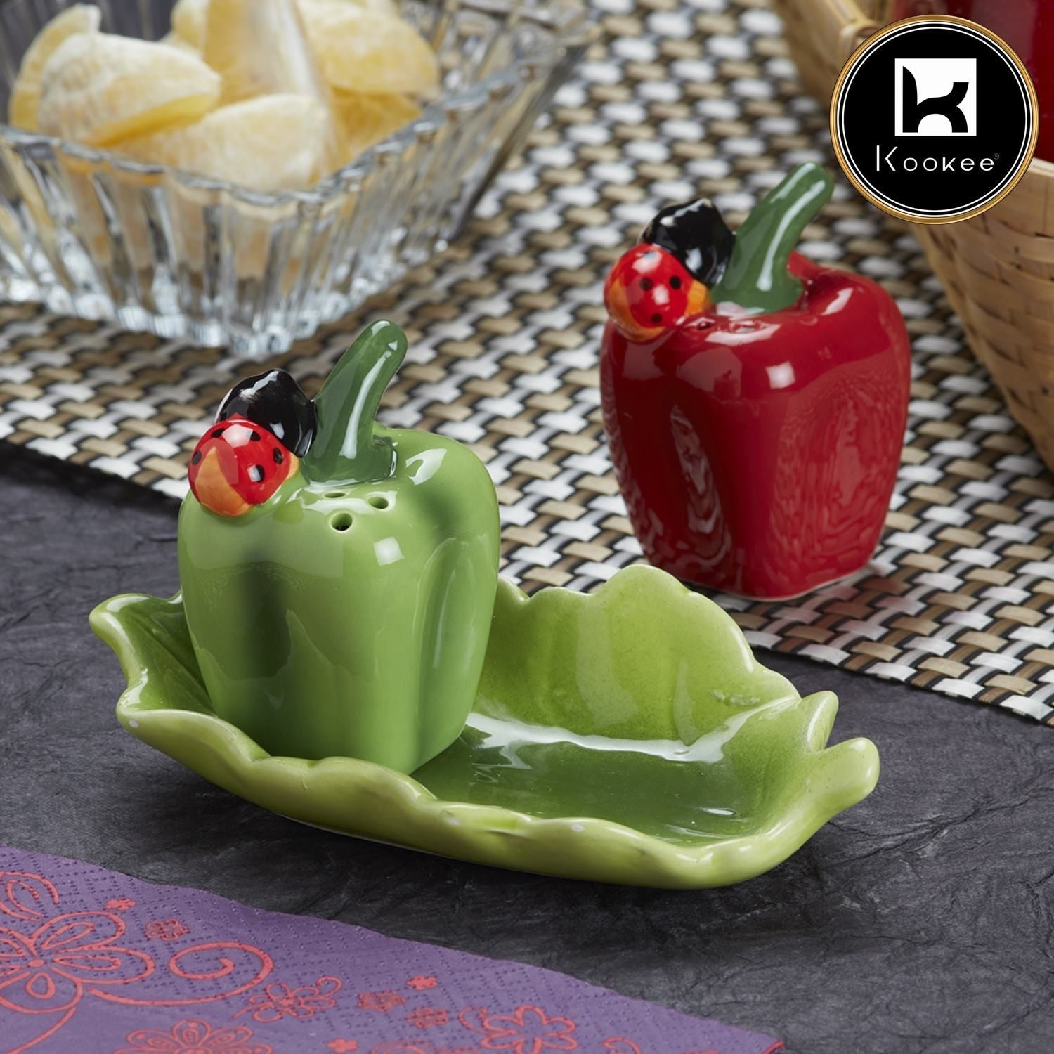 Ceramic Salt Pepper Container Set with tray (V-SALT-011-2)