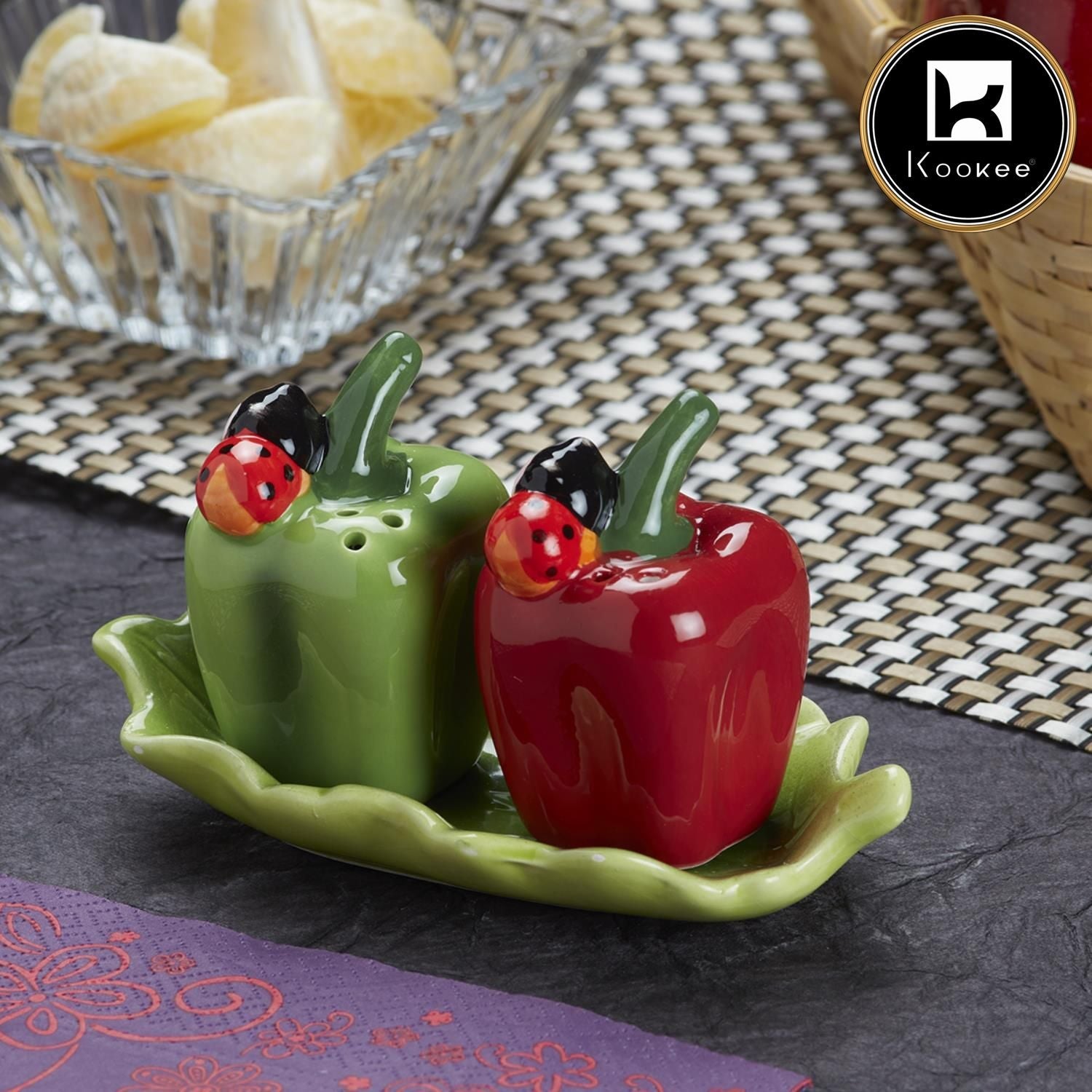 Ceramic Salt Pepper Container Set with tray (V-SALT-011-2)