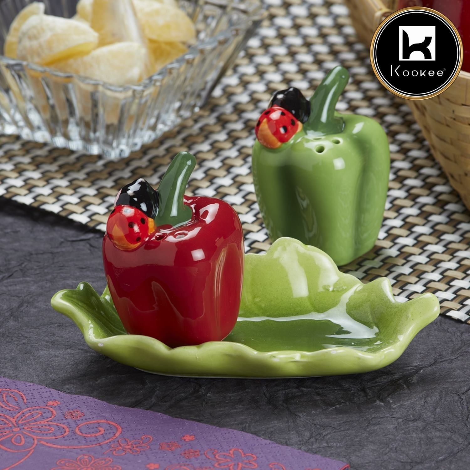 Ceramic Salt Pepper Container Set with tray (V-SALT-011-2)