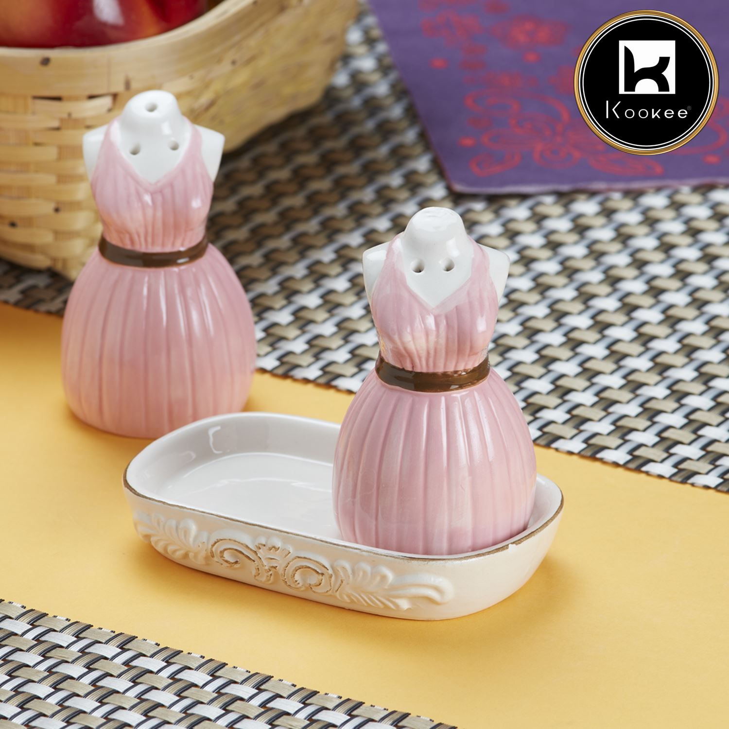 Ceramic Salt Pepper Container Set with tray (9971)