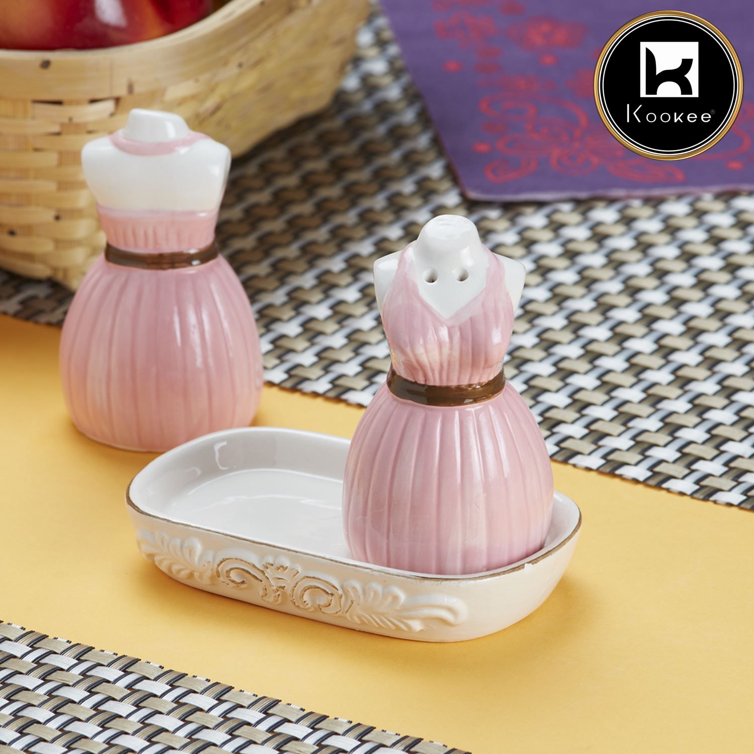 Ceramic Salt Pepper Container Set with tray (9971)