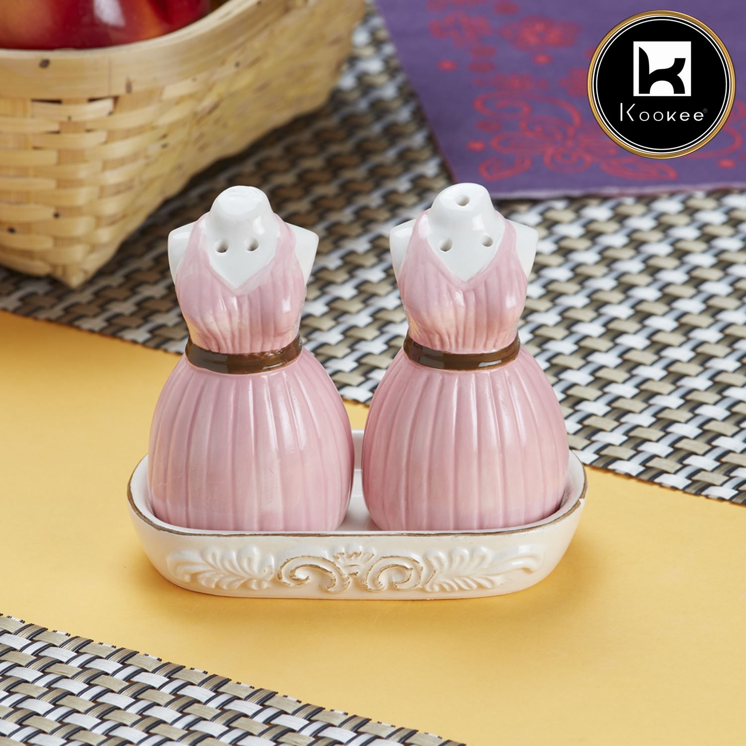 Ceramic Salt Pepper Container Set with tray (Pack of 3) (10325)