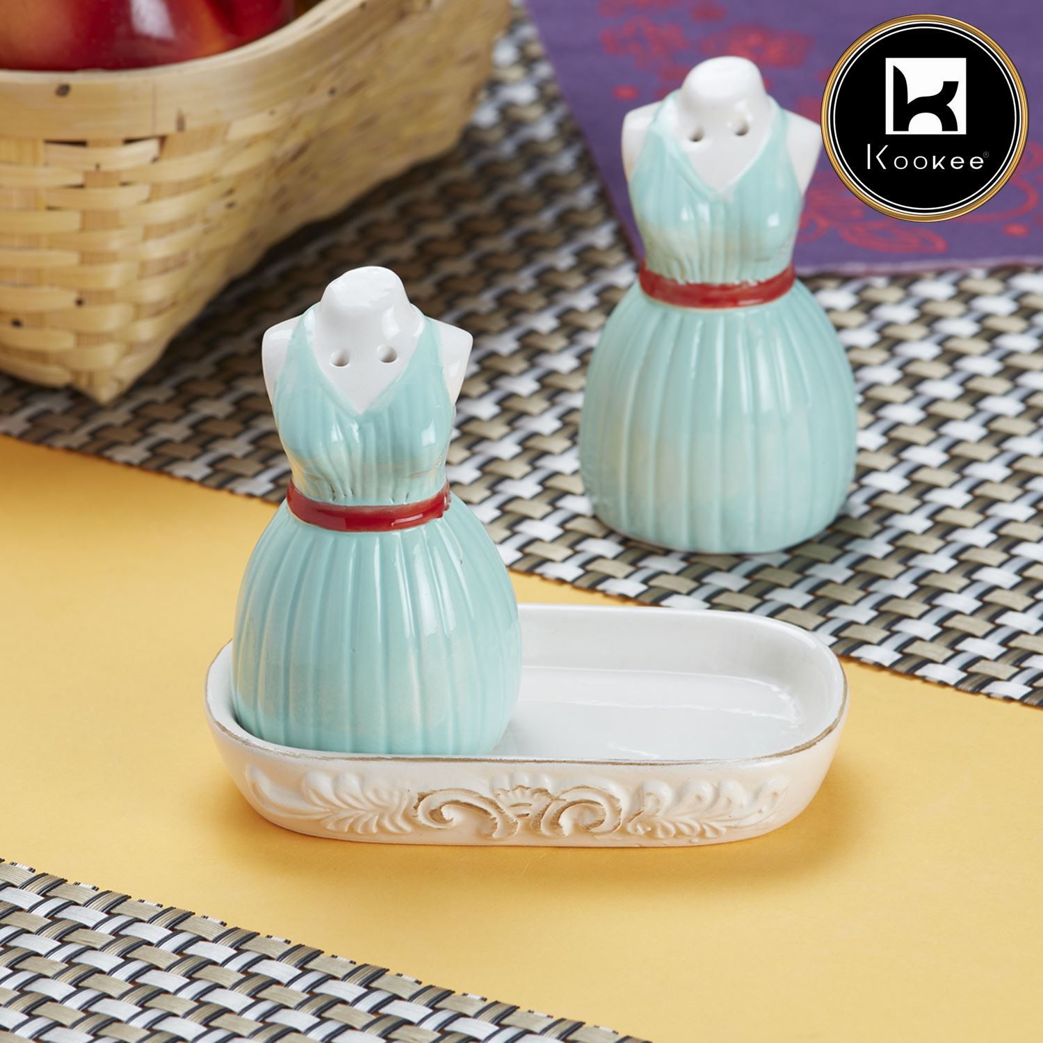 Ceramic Salt Pepper Container Set with tray (9972)