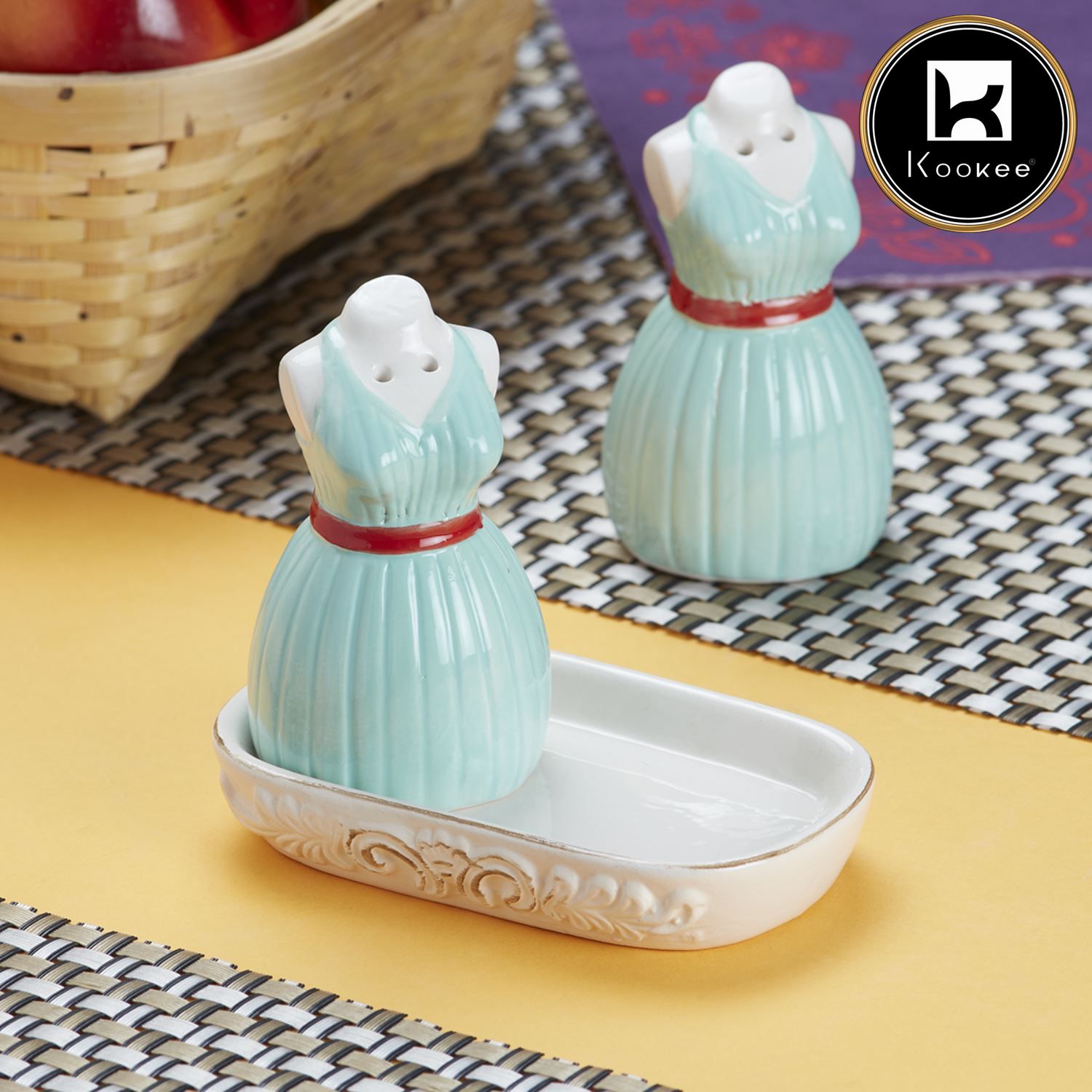 Ceramic Salt Pepper Container Set with tray (9972)