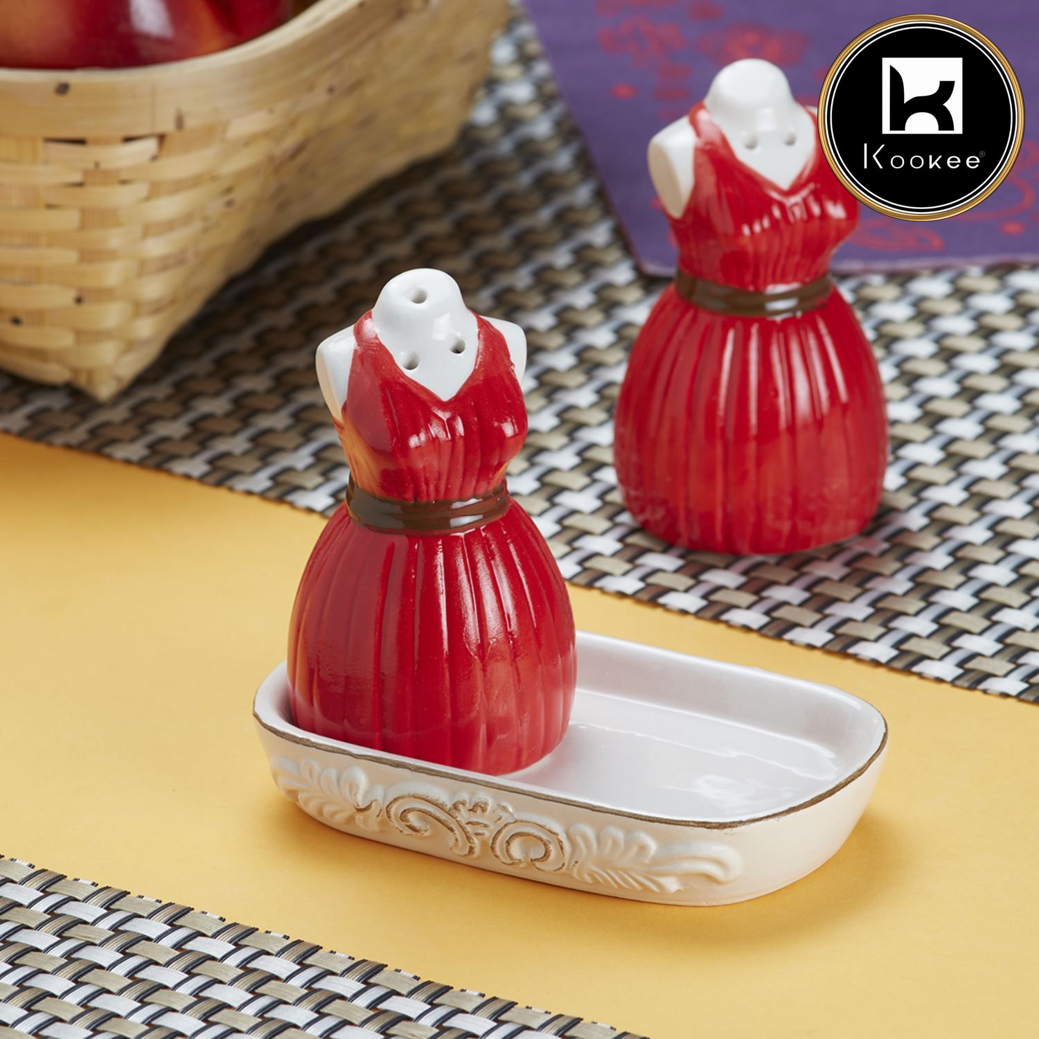 Ceramic Salt Pepper Container Set with tray (9973)